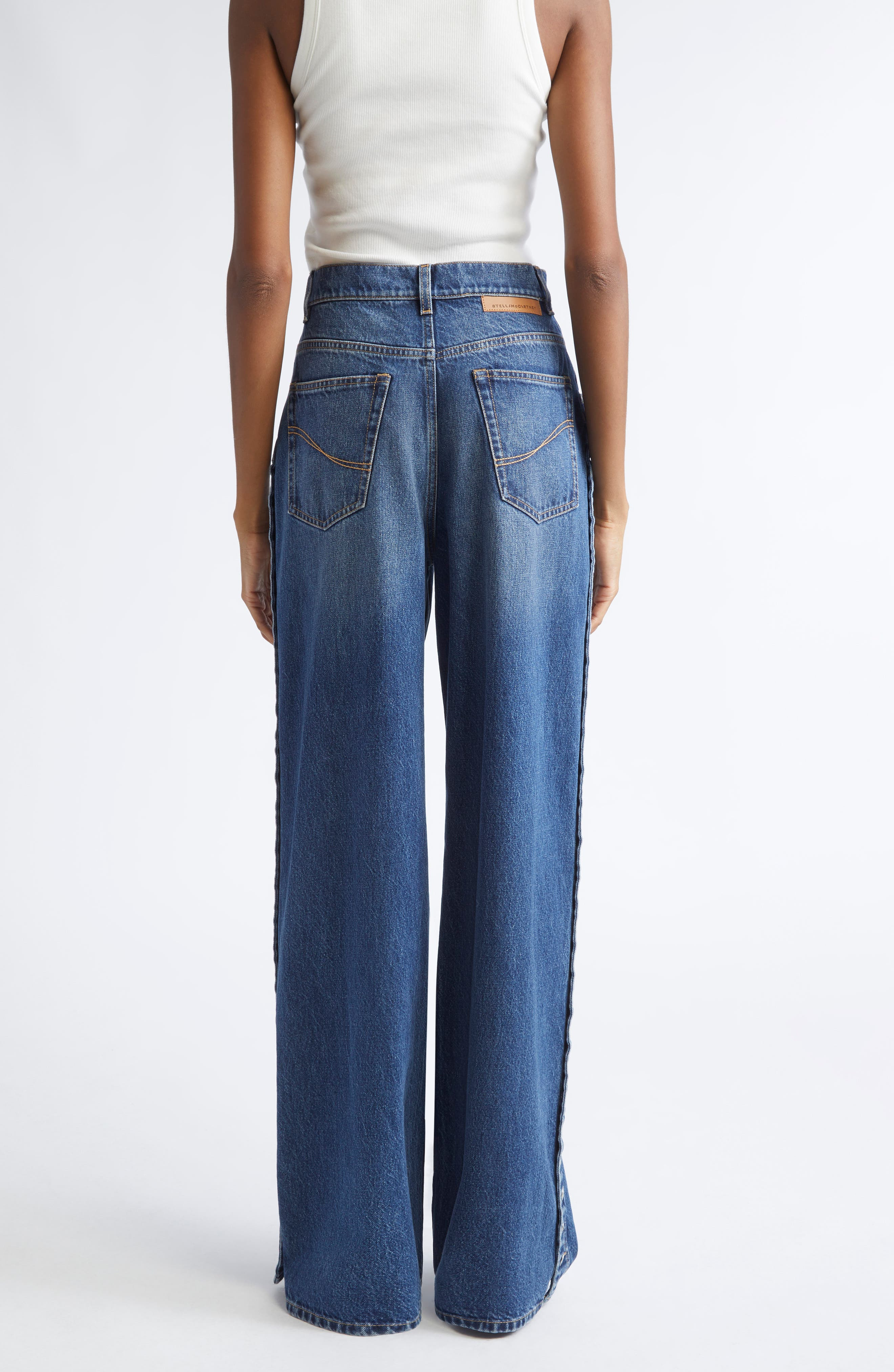 Stella McCartney Side Button Wide Leg Jeans in Dark Blue at Nordstrom - 3