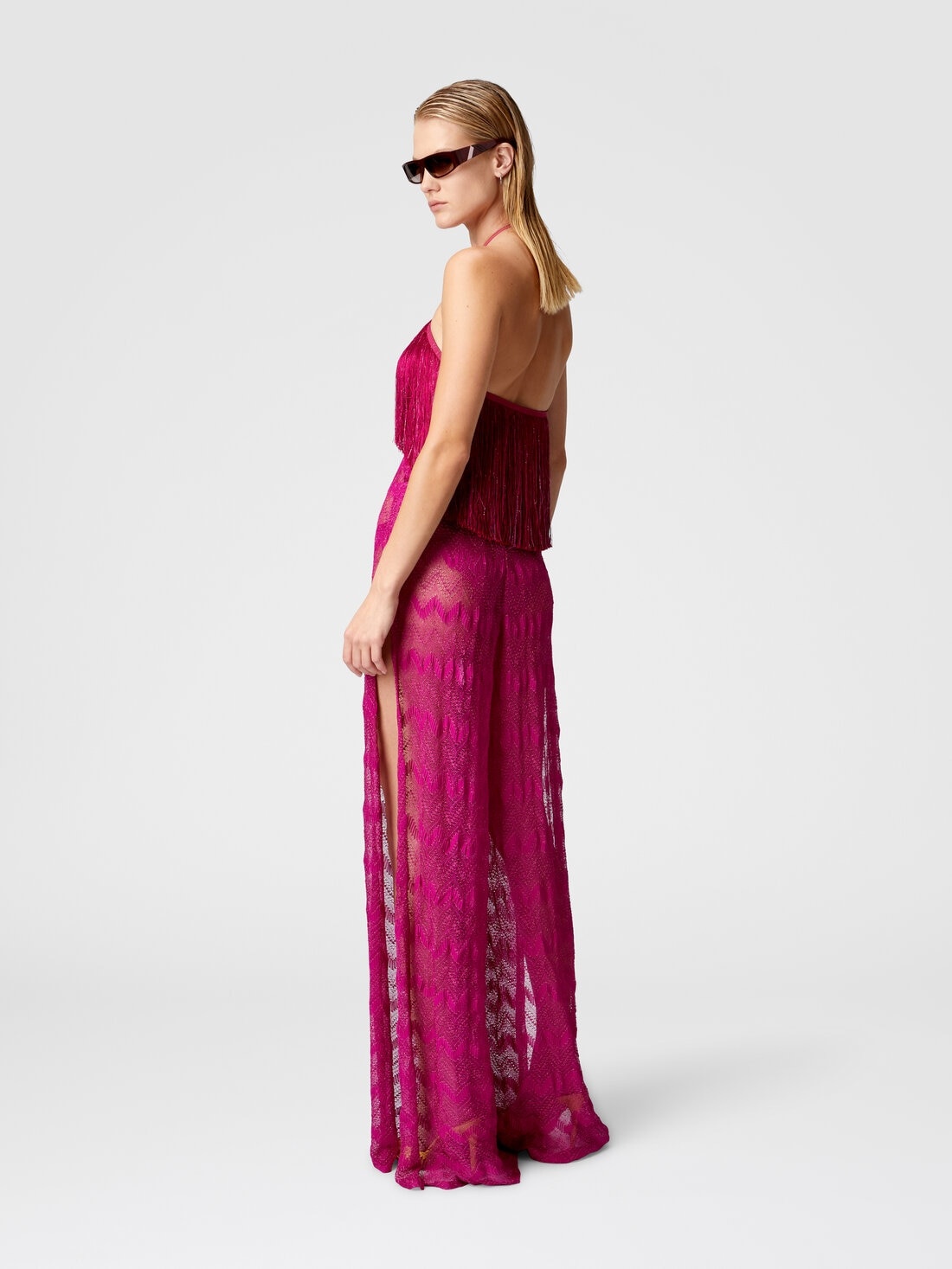 Zig zag lamé viscose jumpsuit with fringes - 3