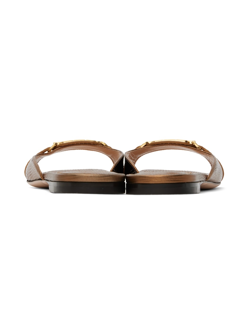 Bronze Stamped Lizard Leather Whitney Slides - 2
