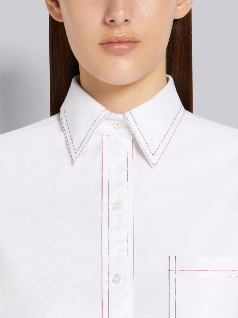 흰색 옥스포드 트리플 바느질 포인트 칼라 무릎 길이 Shirtdress 5