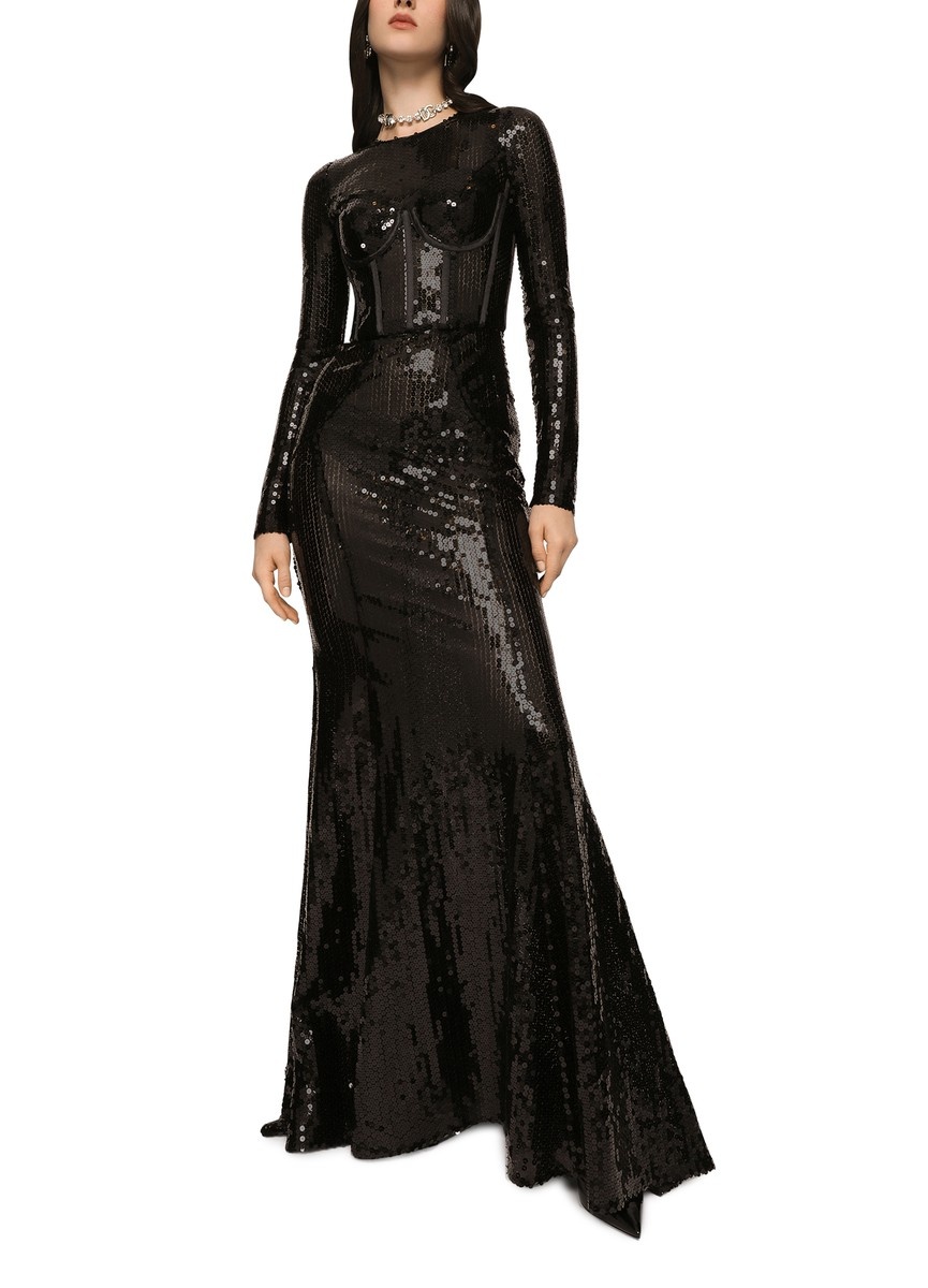 Long sequined dress with corset detailing - 5