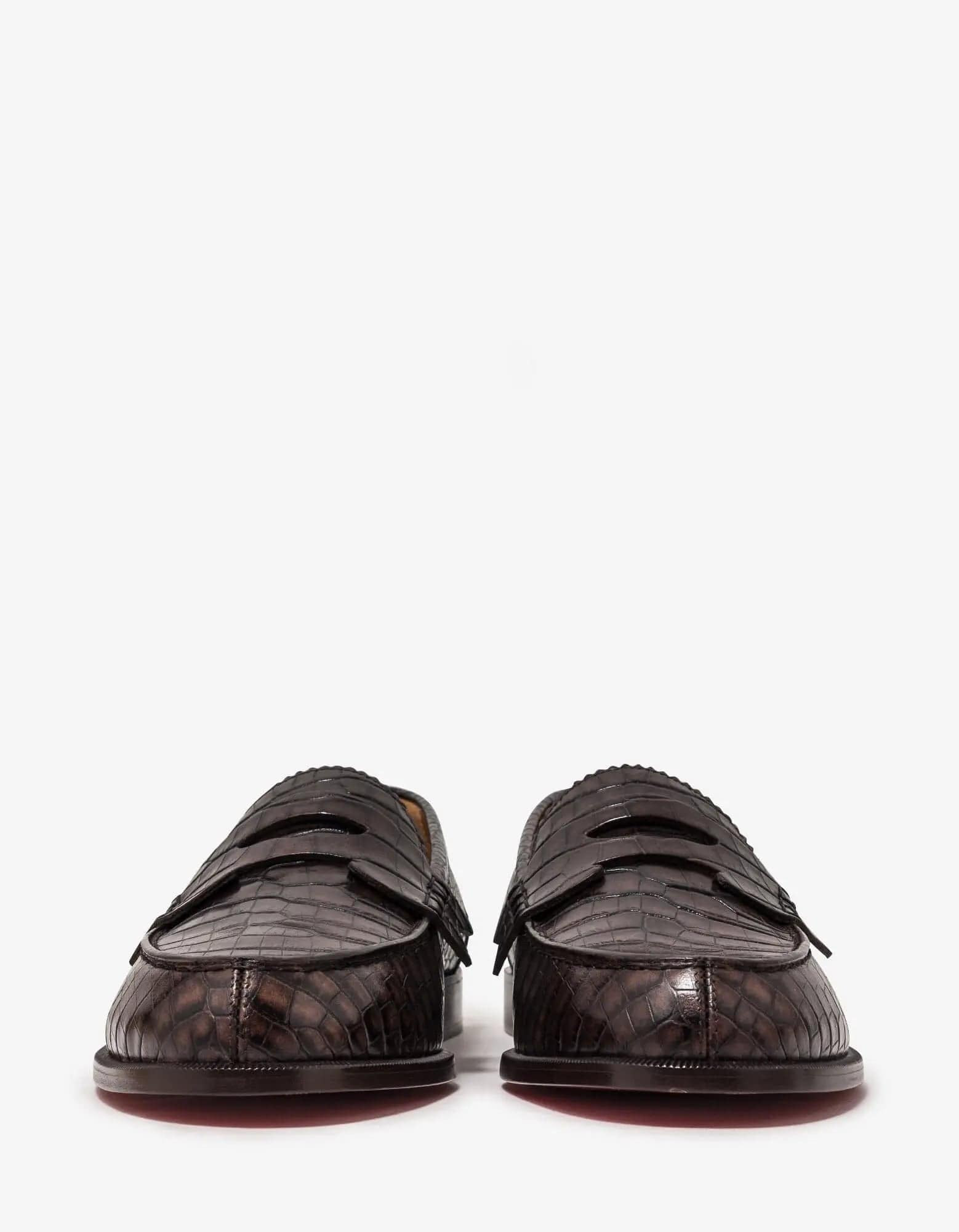 Christian Louboutin No Penny Mini-Croc Brown Loafers - 2
