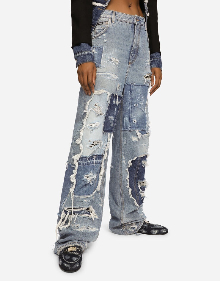 Patchwork denim jeans with ripped details - 4