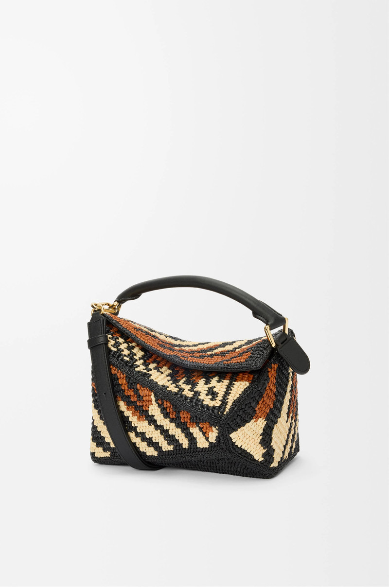 Small Puzzle Edge bag in raffia and calfskin 1