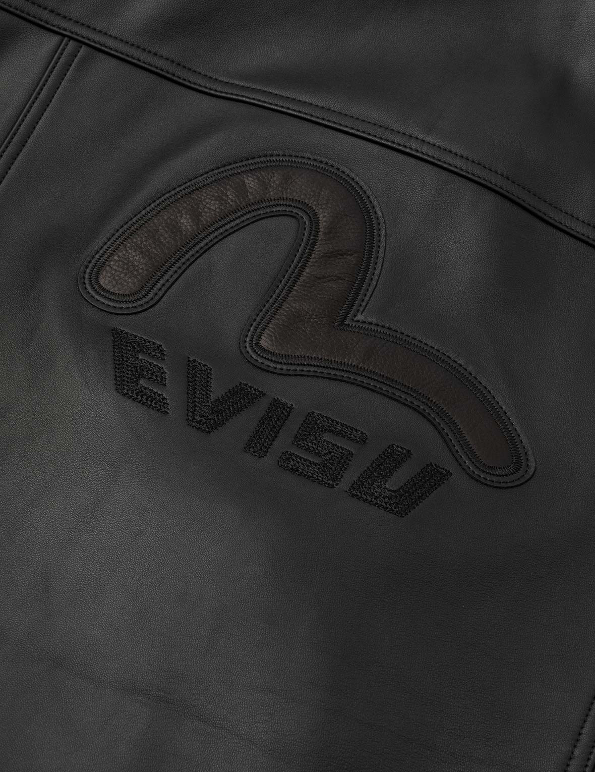 Logo and Seagull Embroidery Regular Fit Leather Jacket - 5