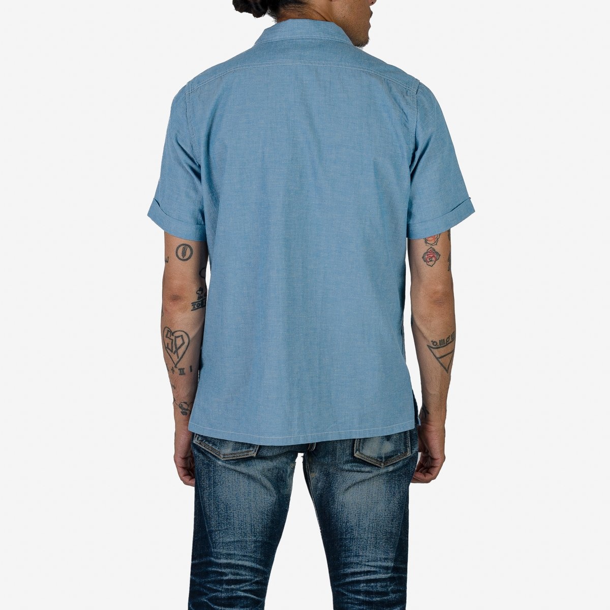 IHSH-388-BLU 4oz Selvedge Short Sleeved Summer Shirt - Blue - 3