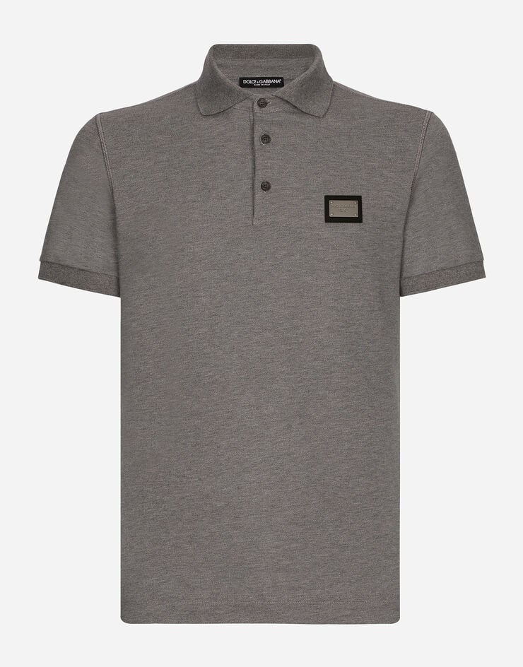 Cotton piqué polo-shirt with branded tag - 1