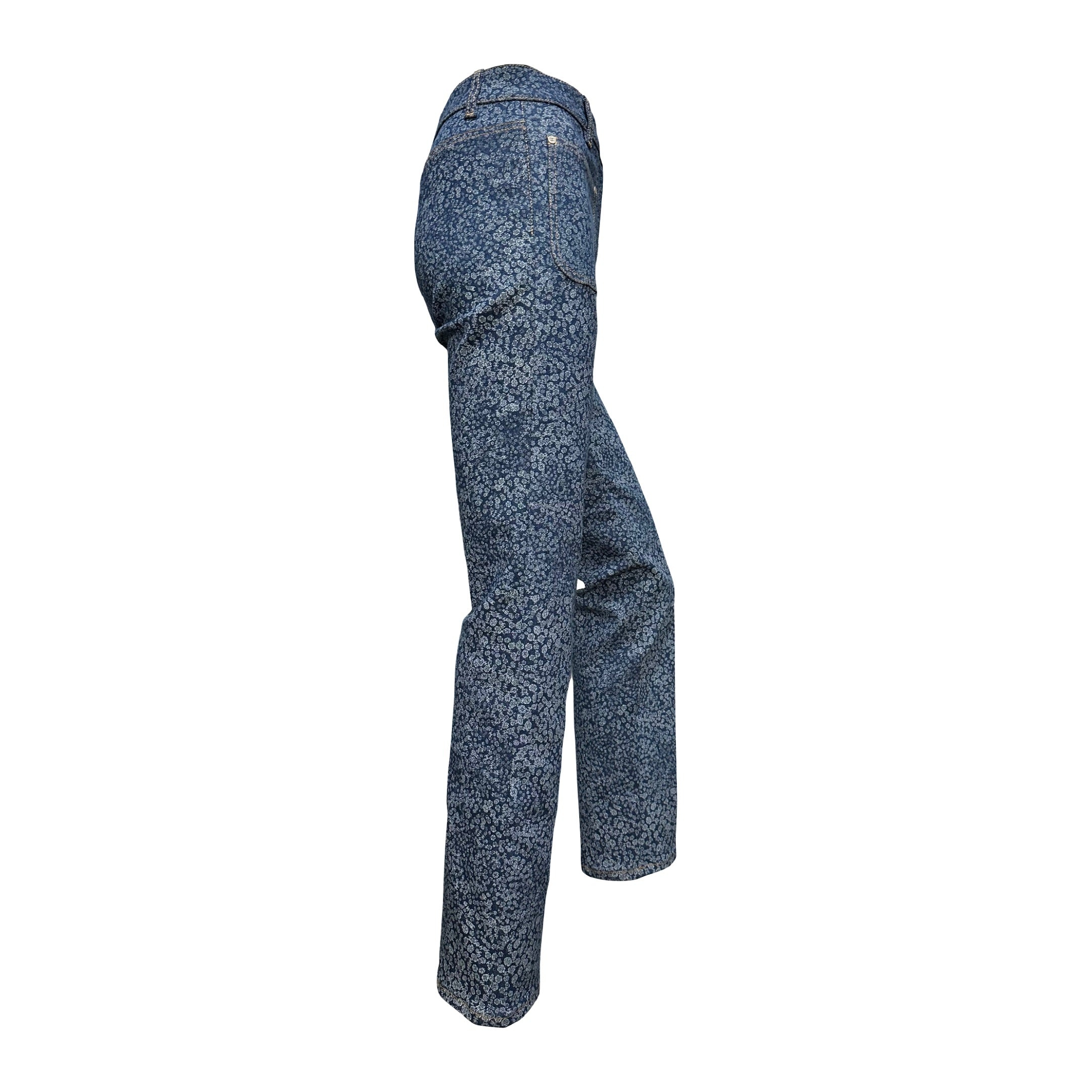 CHANEL Spring Summer 2021 CC Logo Floral Printed High Rise Denim Pants - 3