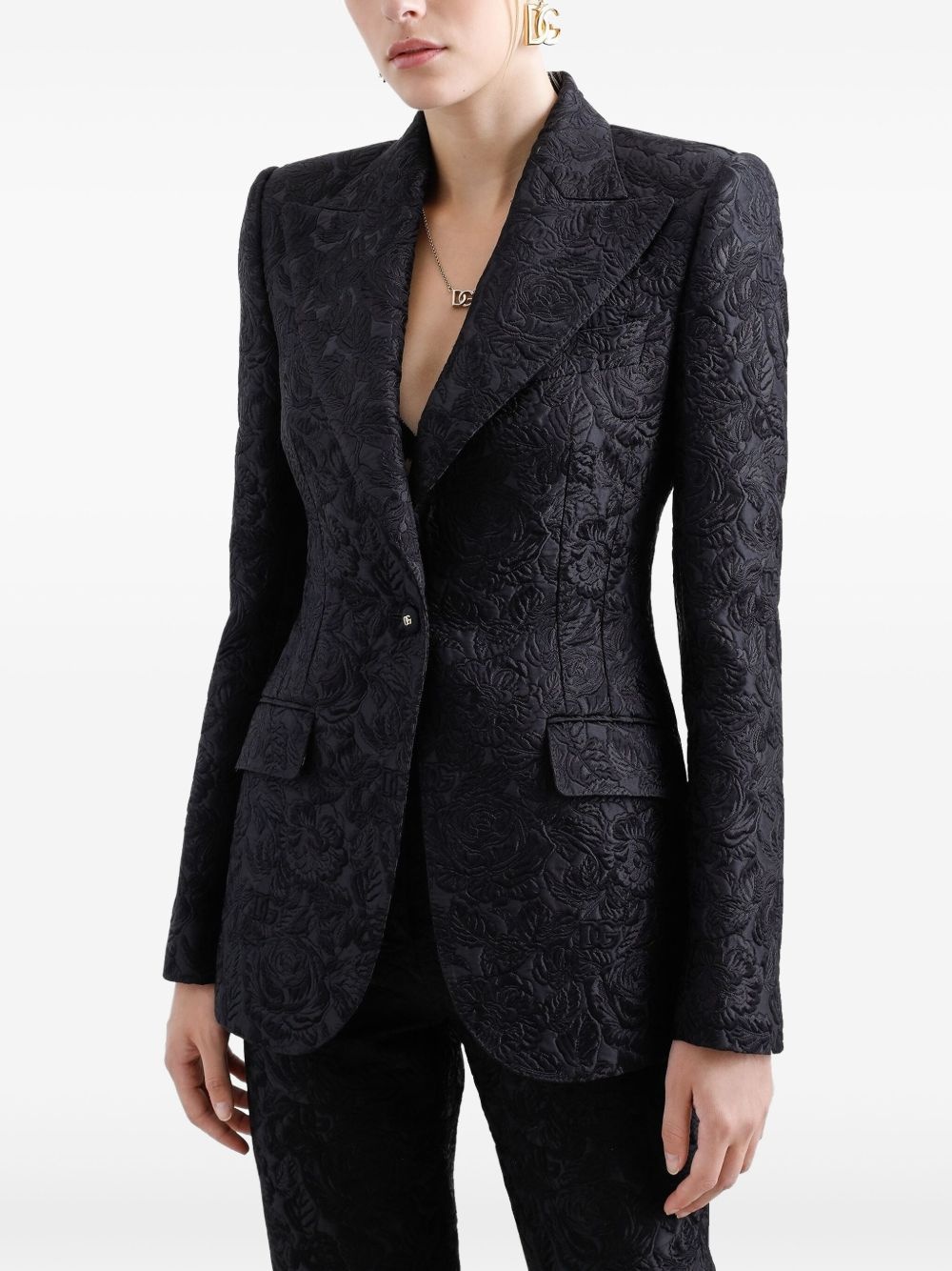 floral-jacquard single-breasted blazer - 5
