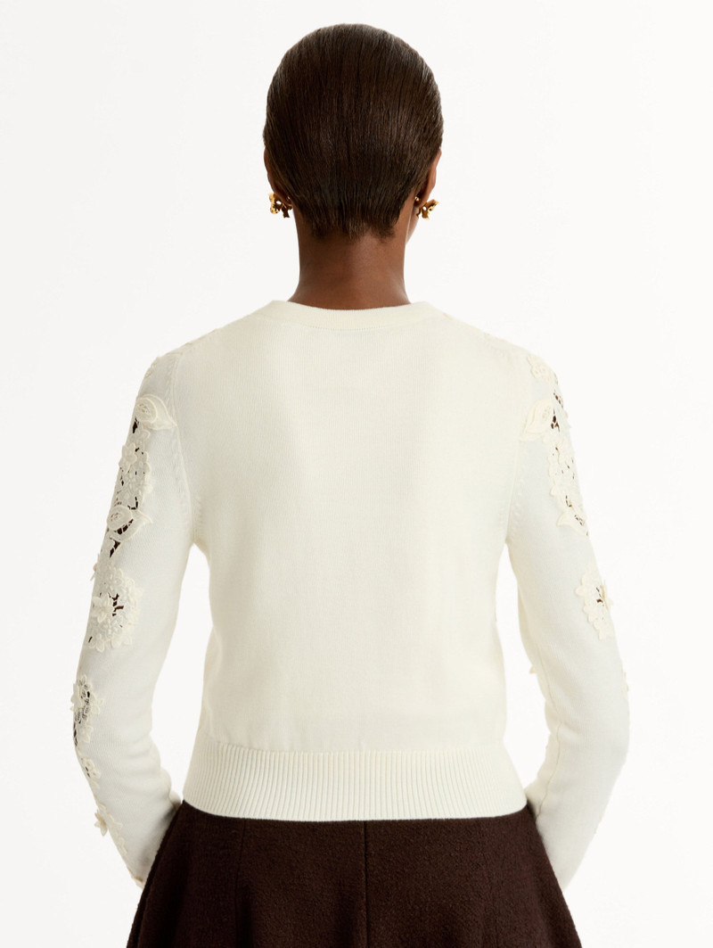 PORCELAIN FLOWER GUIPURE INSERT CARDIGAN 4