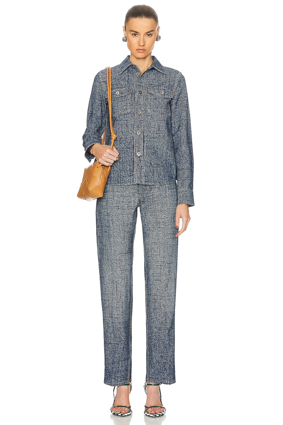 Enlarged Textured Denim Printed Shirt - 4