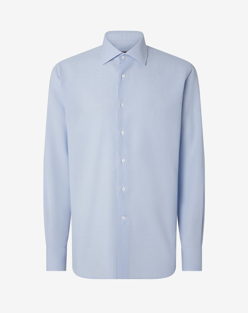 Ice cotton shirt with light blue microcheck pattern 1