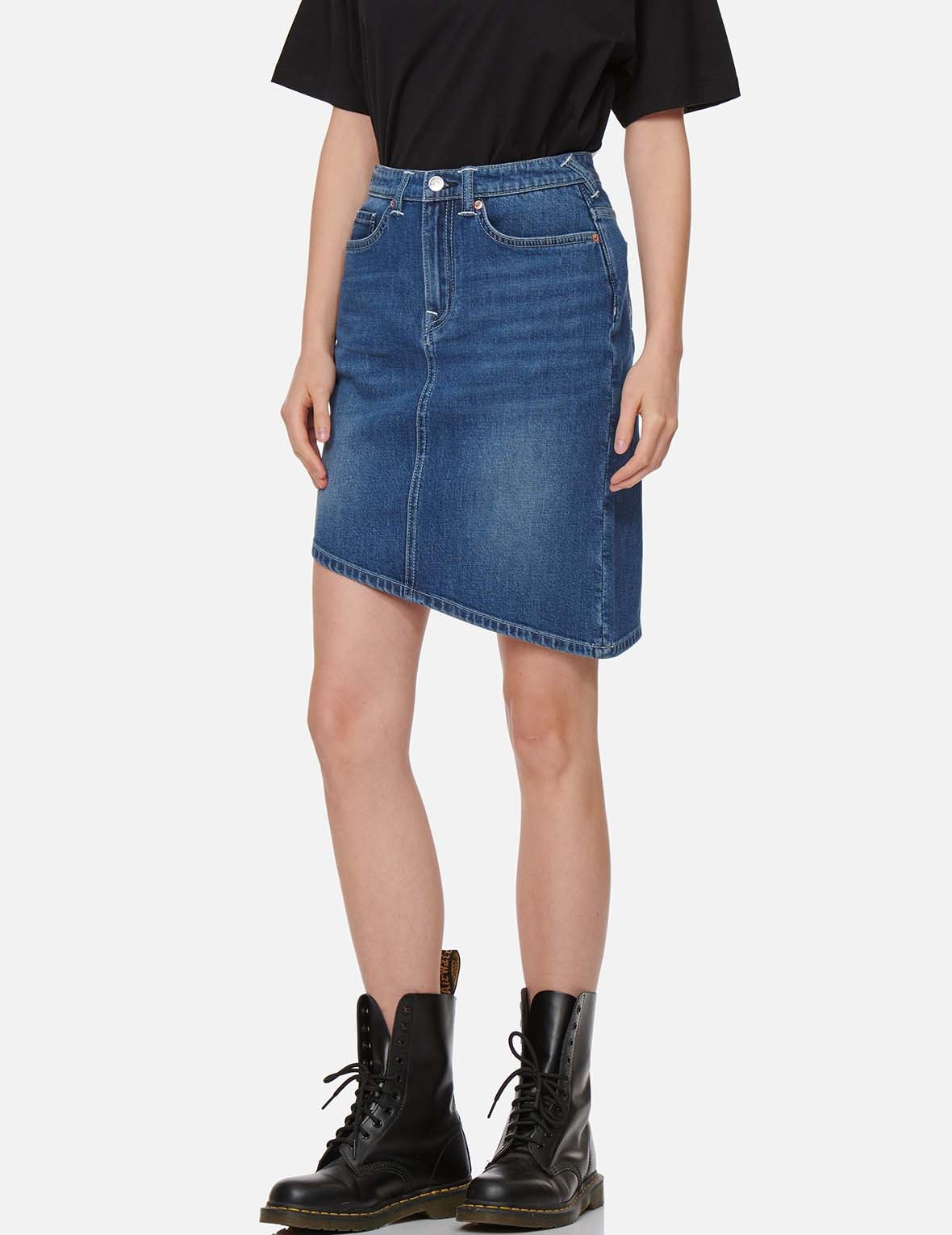 ASYMMETRIC CUT DENIM SKIRT - 4