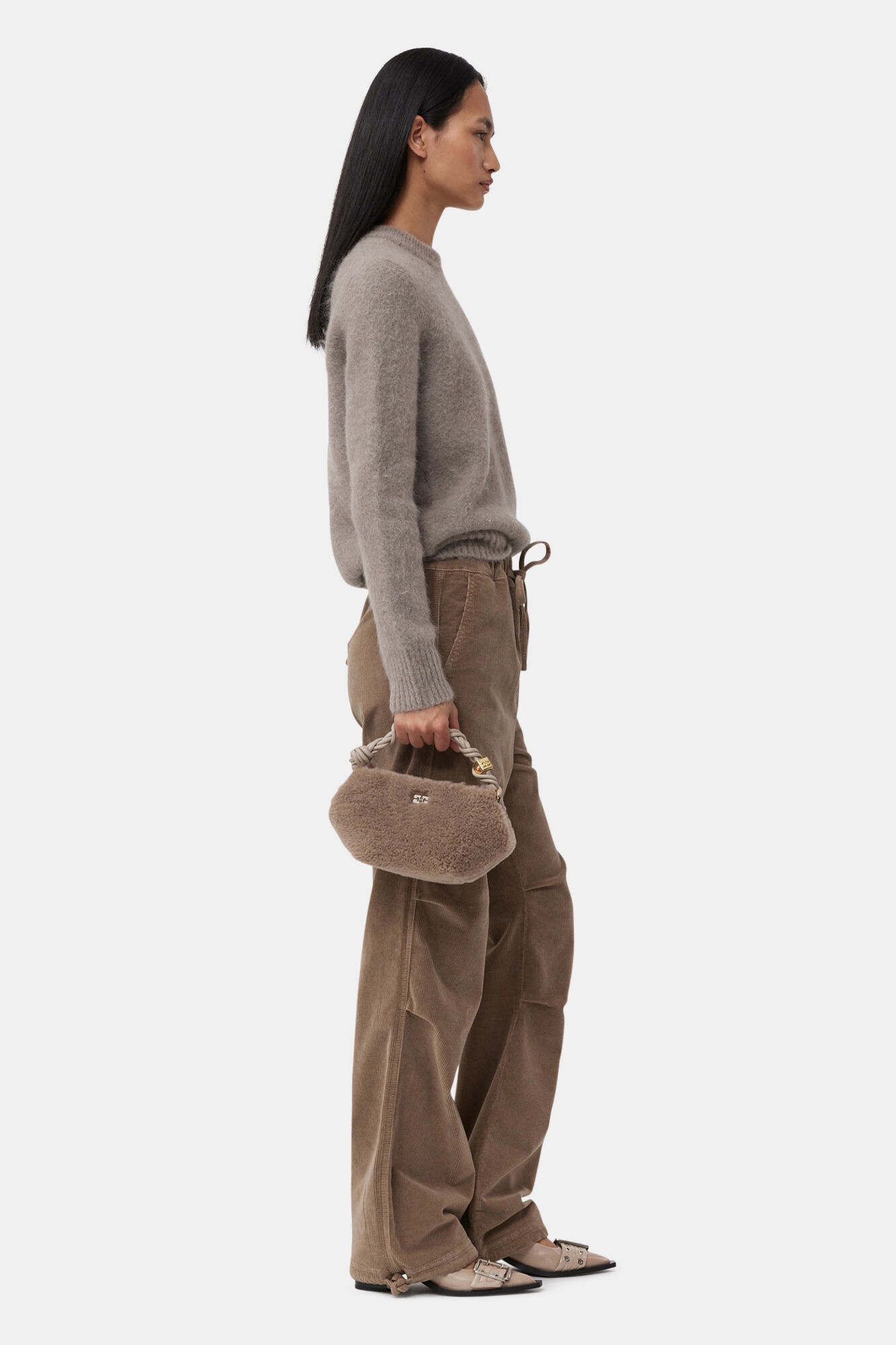 LIGHT GREY FLUFFY MINI GANNI BOU BAG 3