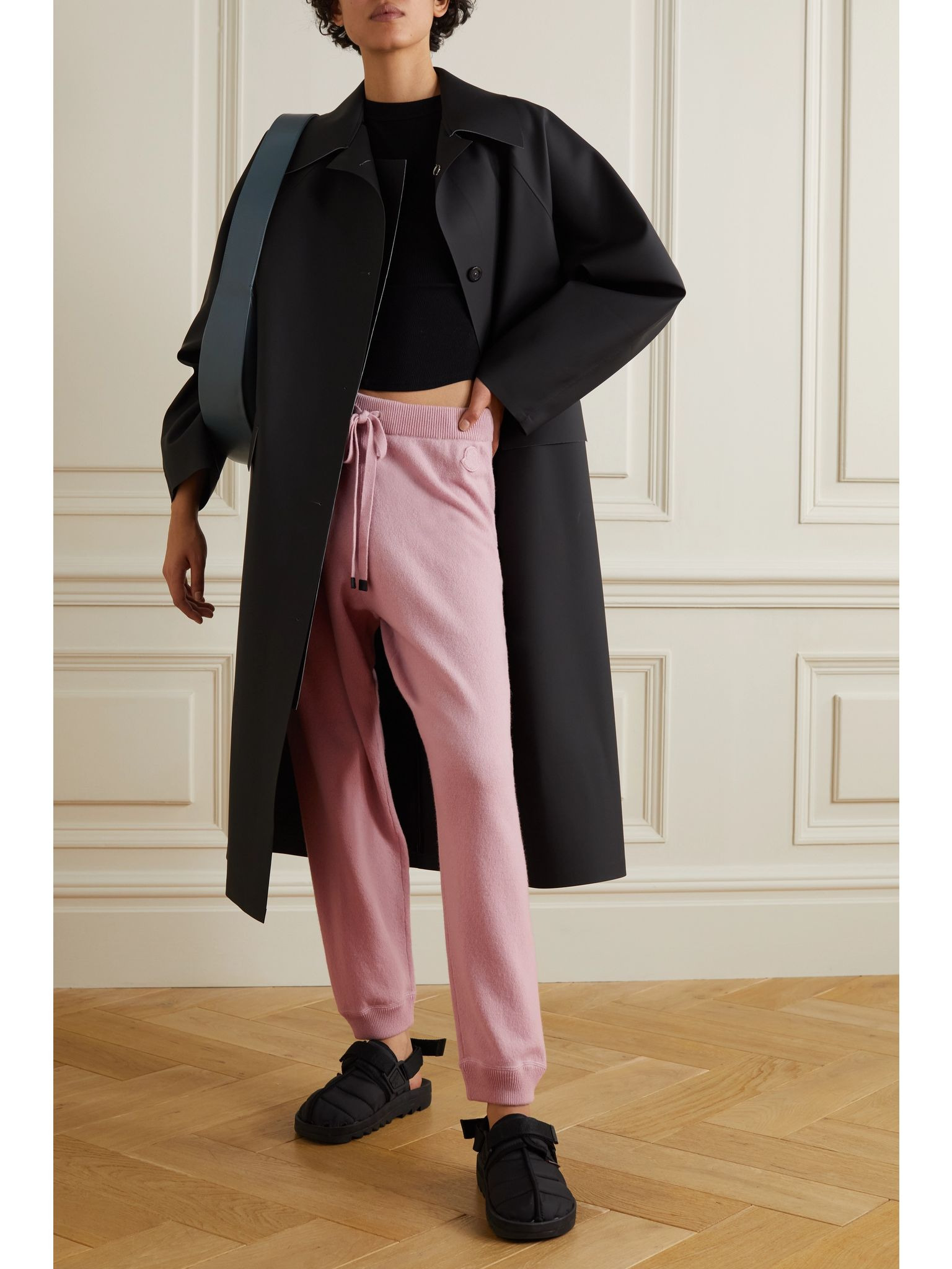 Leather-trimmed wool and cashmere-blend track pants Baby pink - 2