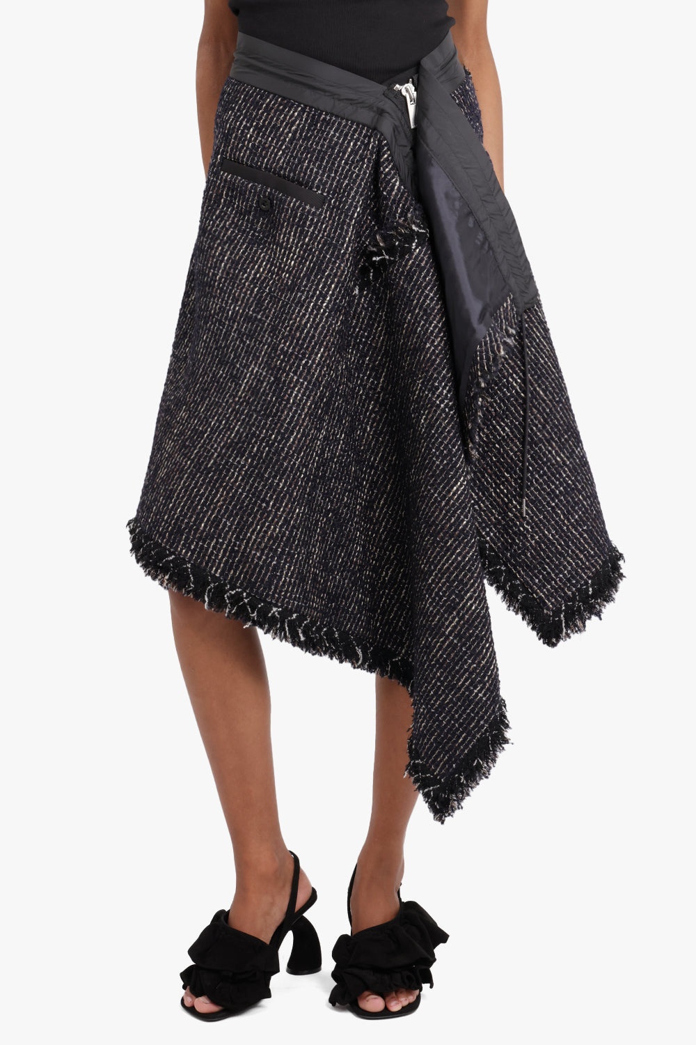 ASYMMETRIC TWEED SKIRT | BLACK - 3