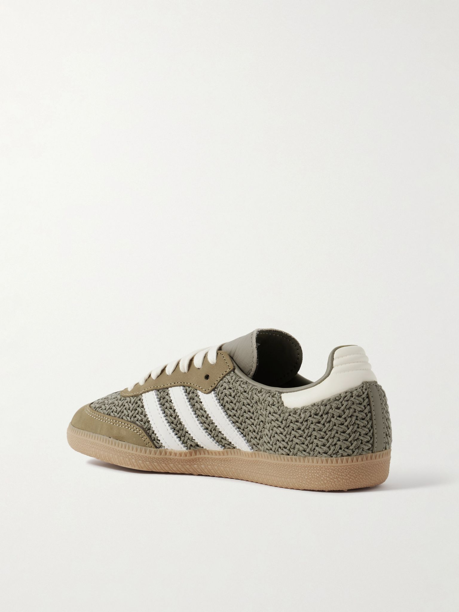 Samba OG leather and suede-trimmed crochet sneakers Army green - 3