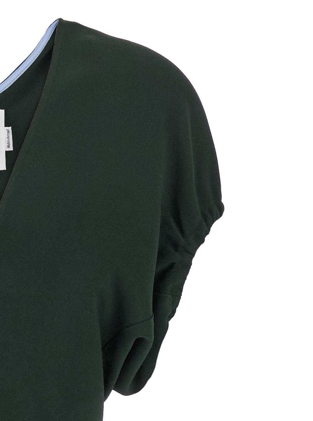 Victoria Beckham Women Green Midi Dress With Ruched Sleeves And V Neck In Viscose Blend Stretch Woma - 3
