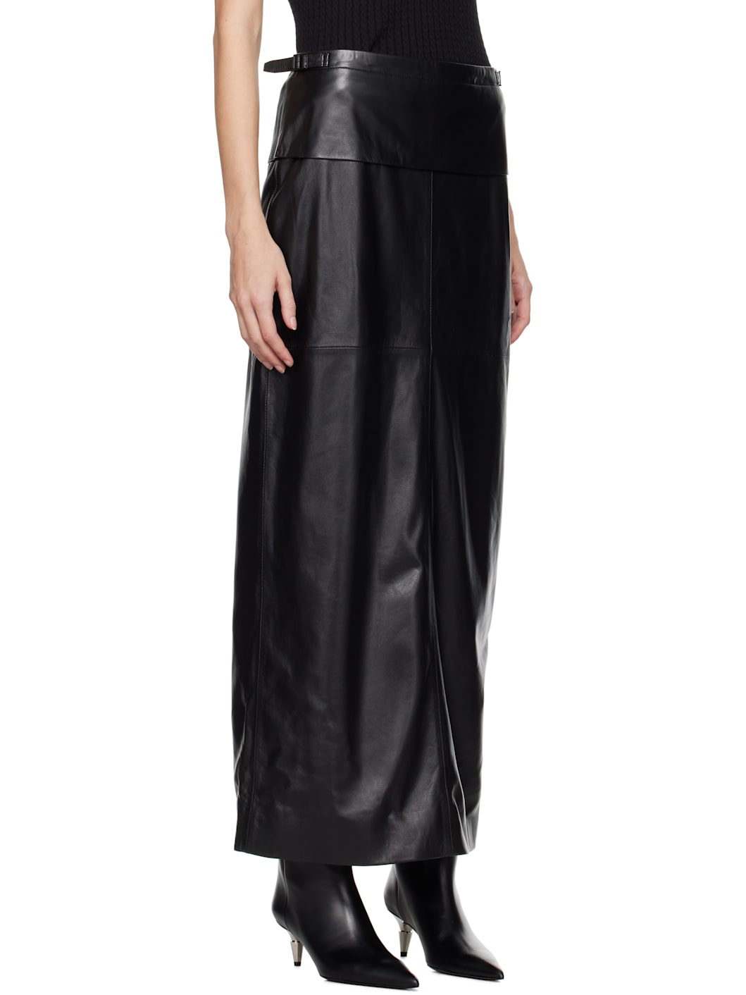 Black Adriana Leather Maxi Skirt - 2