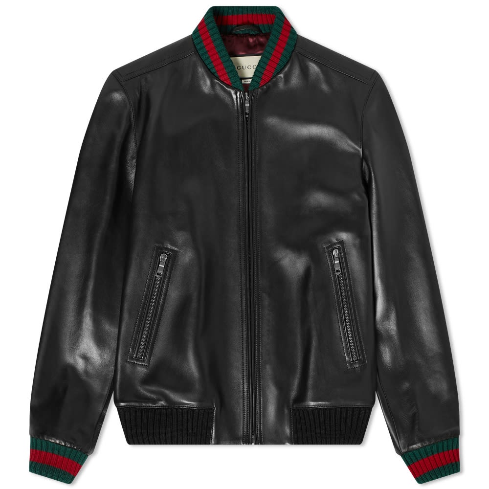 Gucci GRG Taped Leather Bomber Jacket - 1