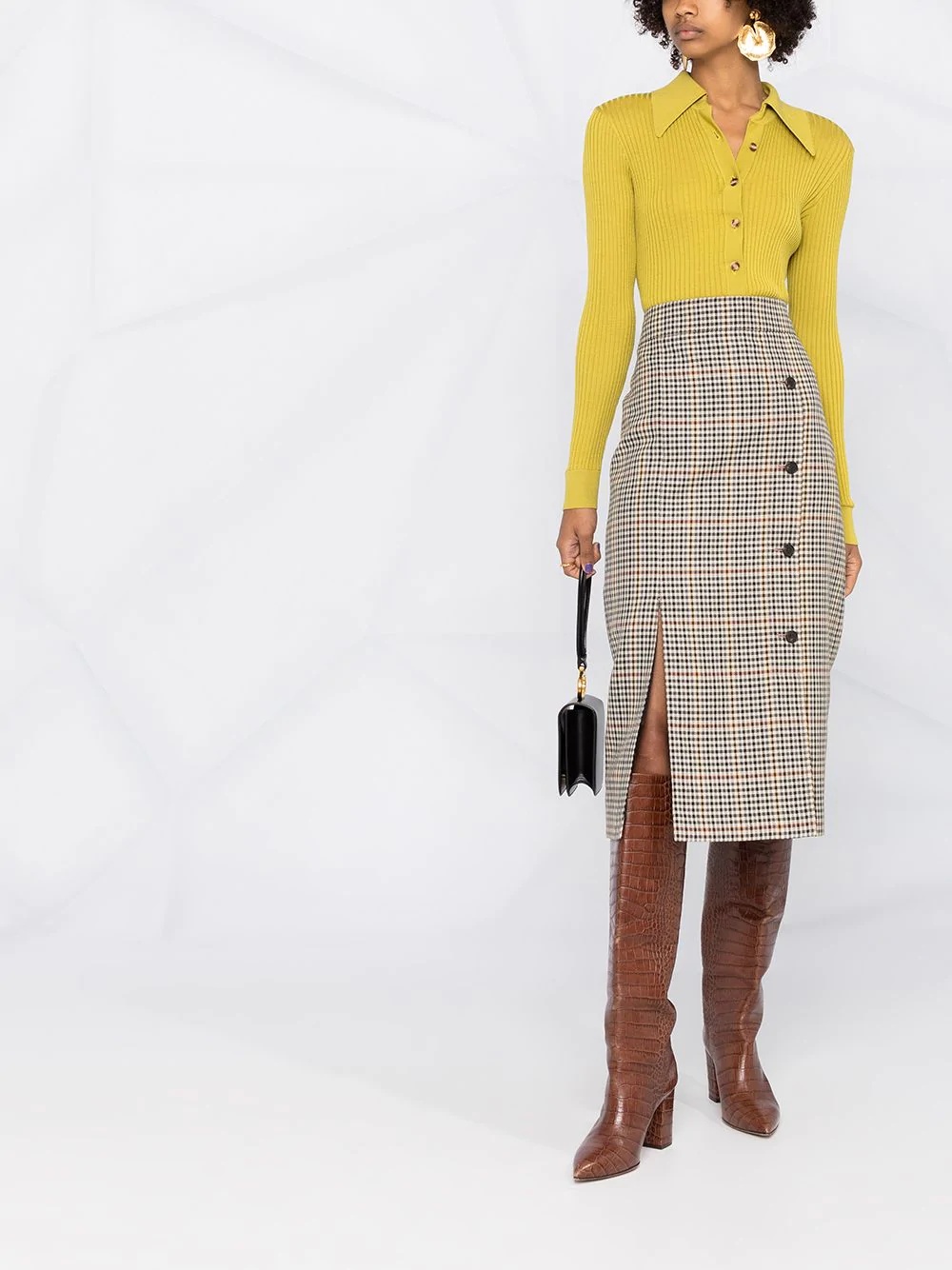 check-pattern pencil skirt - 2