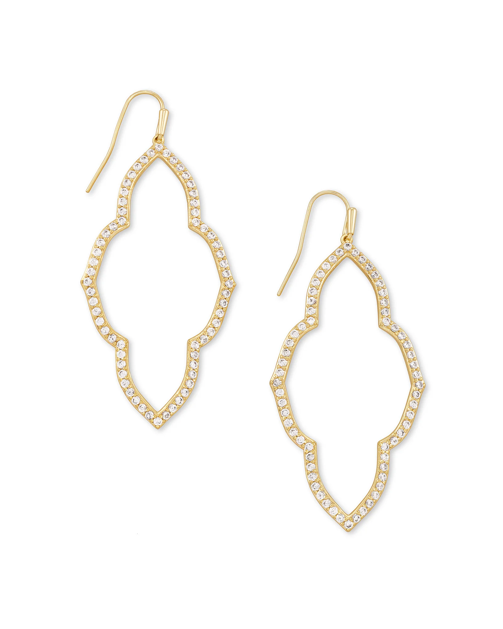 Abbie Gold Open Frame Earrings in White Crystal - 1