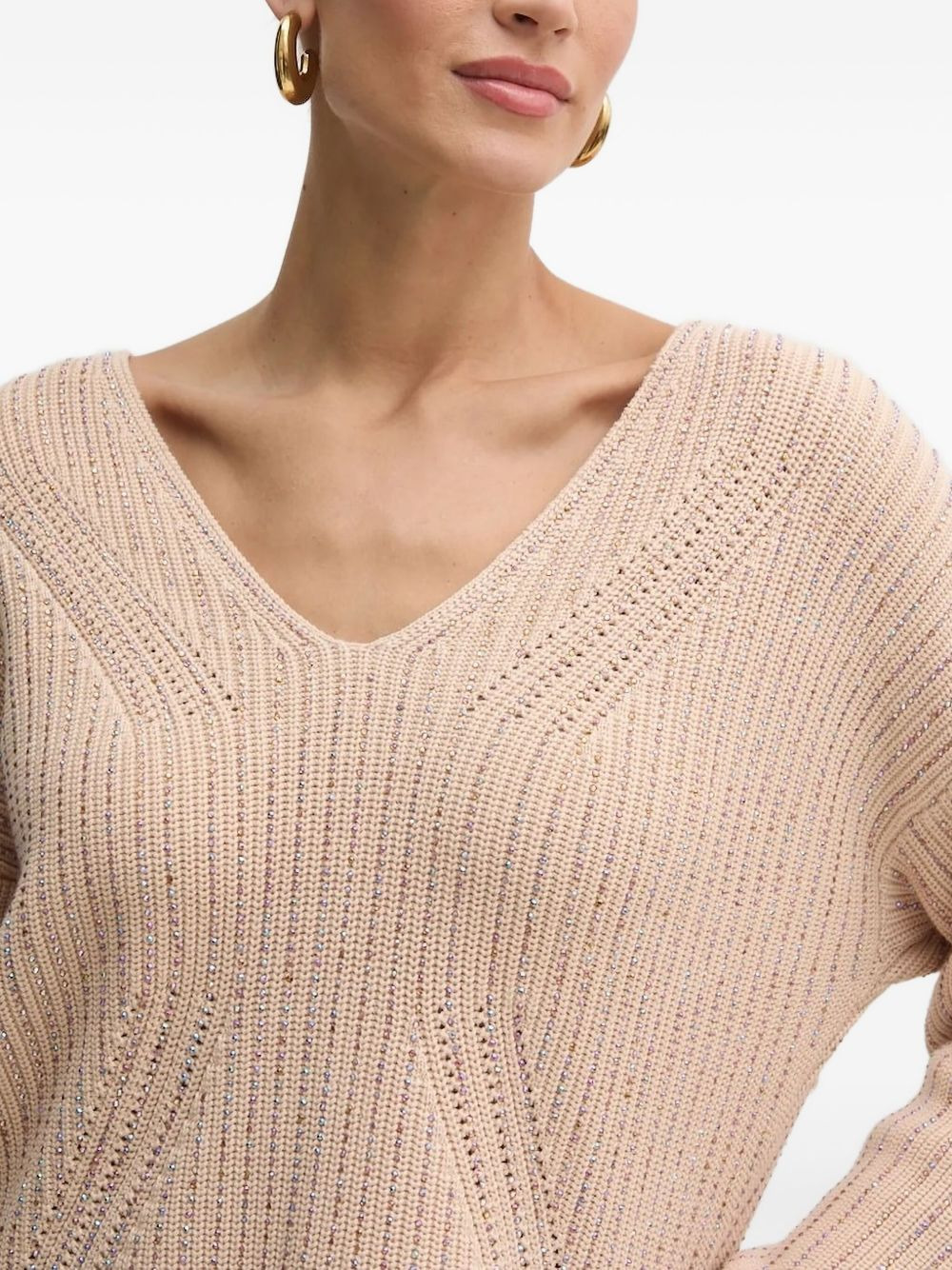 crystal-embellishment v-neck sweater - 3