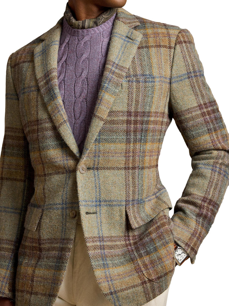 Men's Kent Hand-Tailored Plaid Wool Sportcoat - Sage Brown Tan Multi 7
