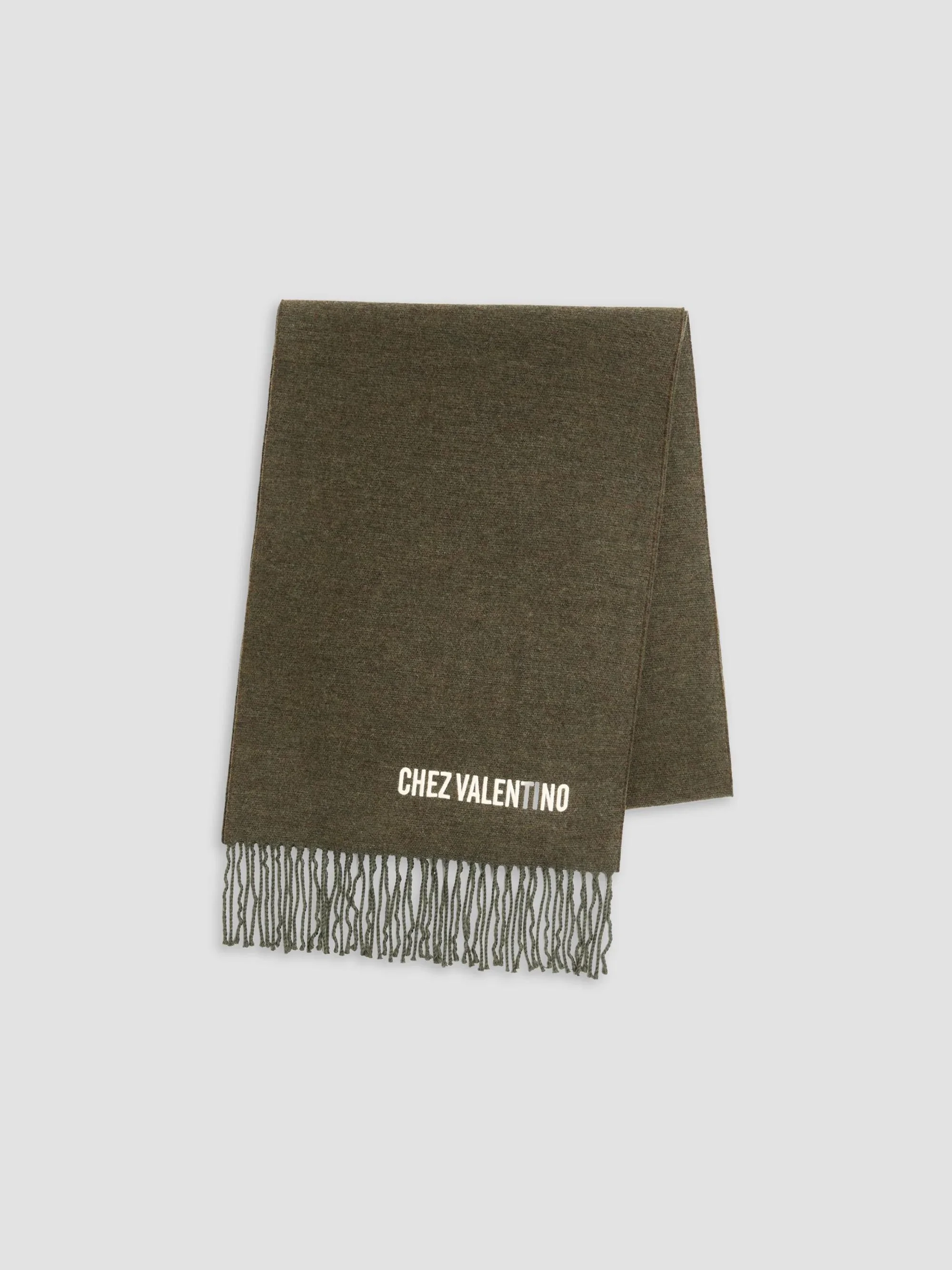 Men's Wool Scarf with Chez Embroidery - Military Green - 1