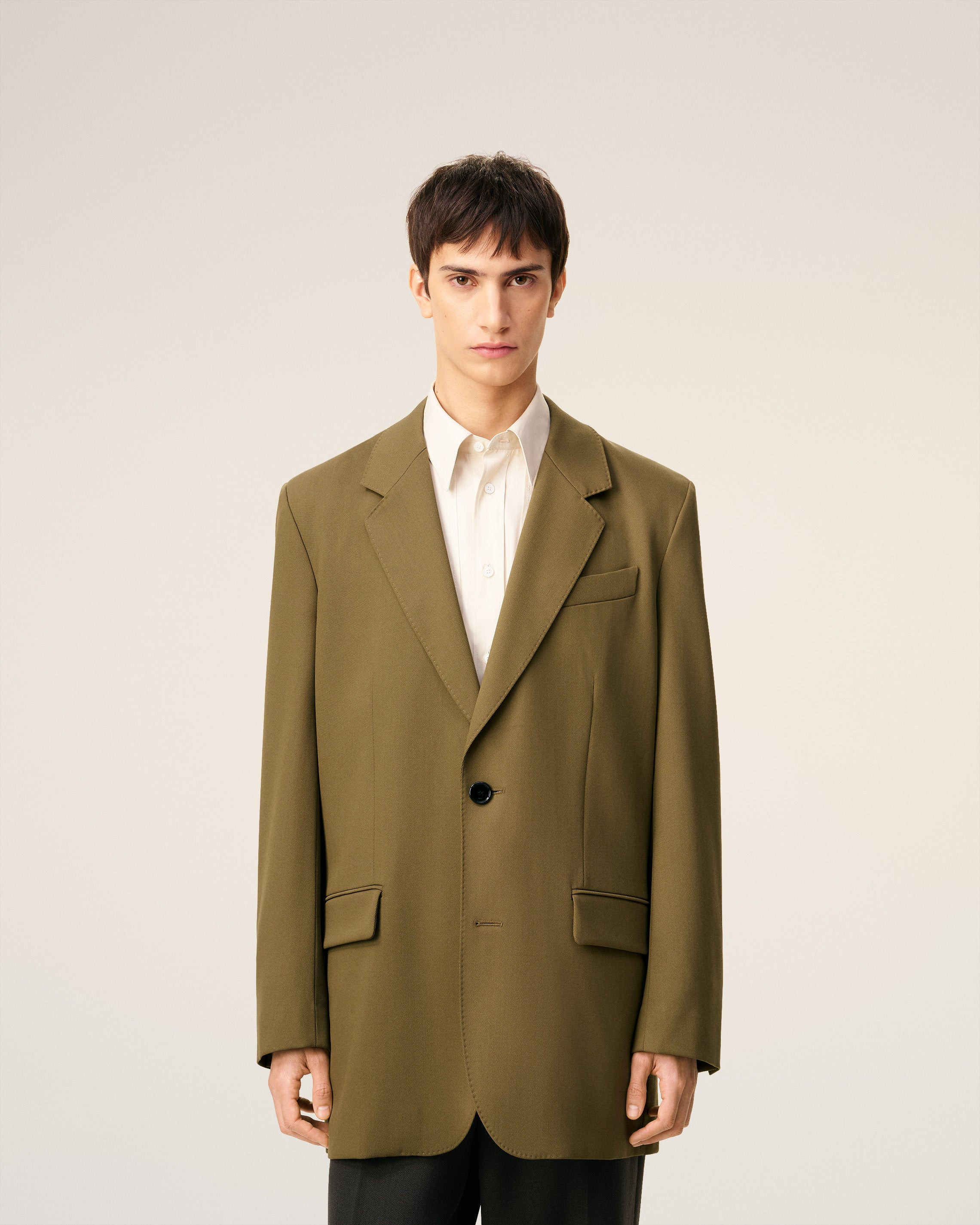 GREEN WOOL LOOSE DOUBLE BREASTED JACKET - 3
