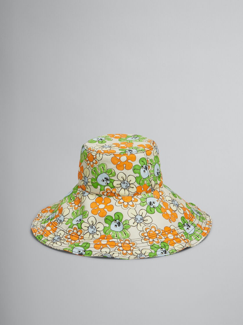 ORANGE AND GREEN PRINTED ORGANIC GABARDINE HAT - 1
