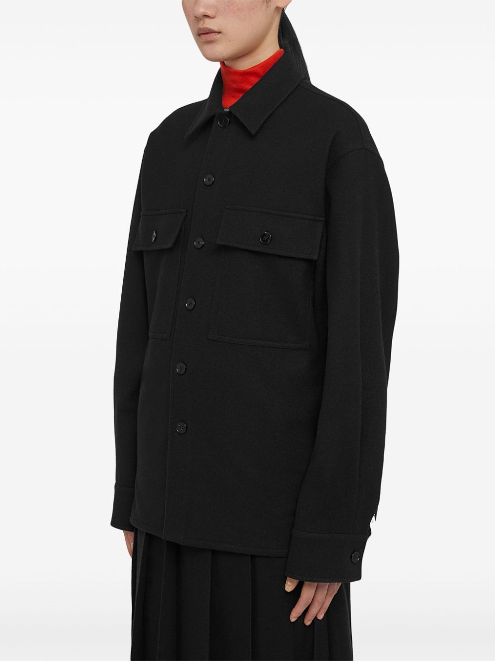 long-sleeve wool flannel overshirt - 4