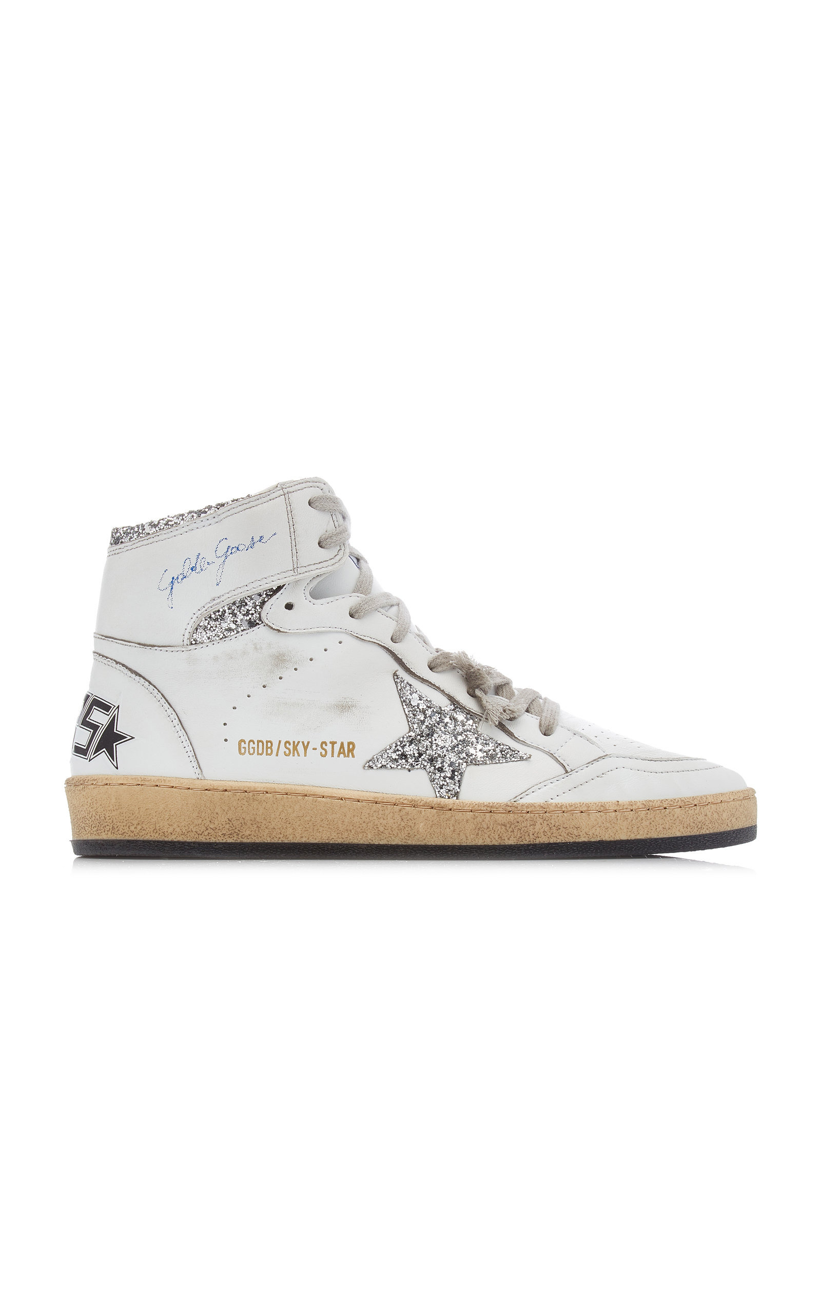 Sky Star Glitter-Embellished Leather Sneakers white - 1