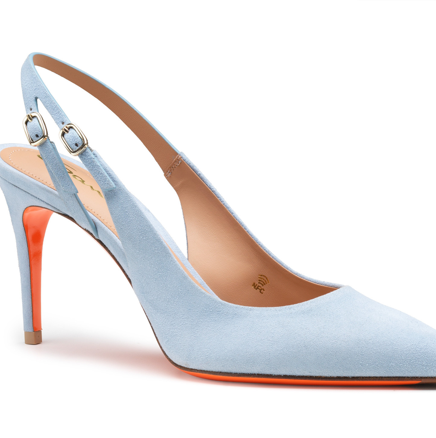 Women's light blue suede high-heel slingback - 5