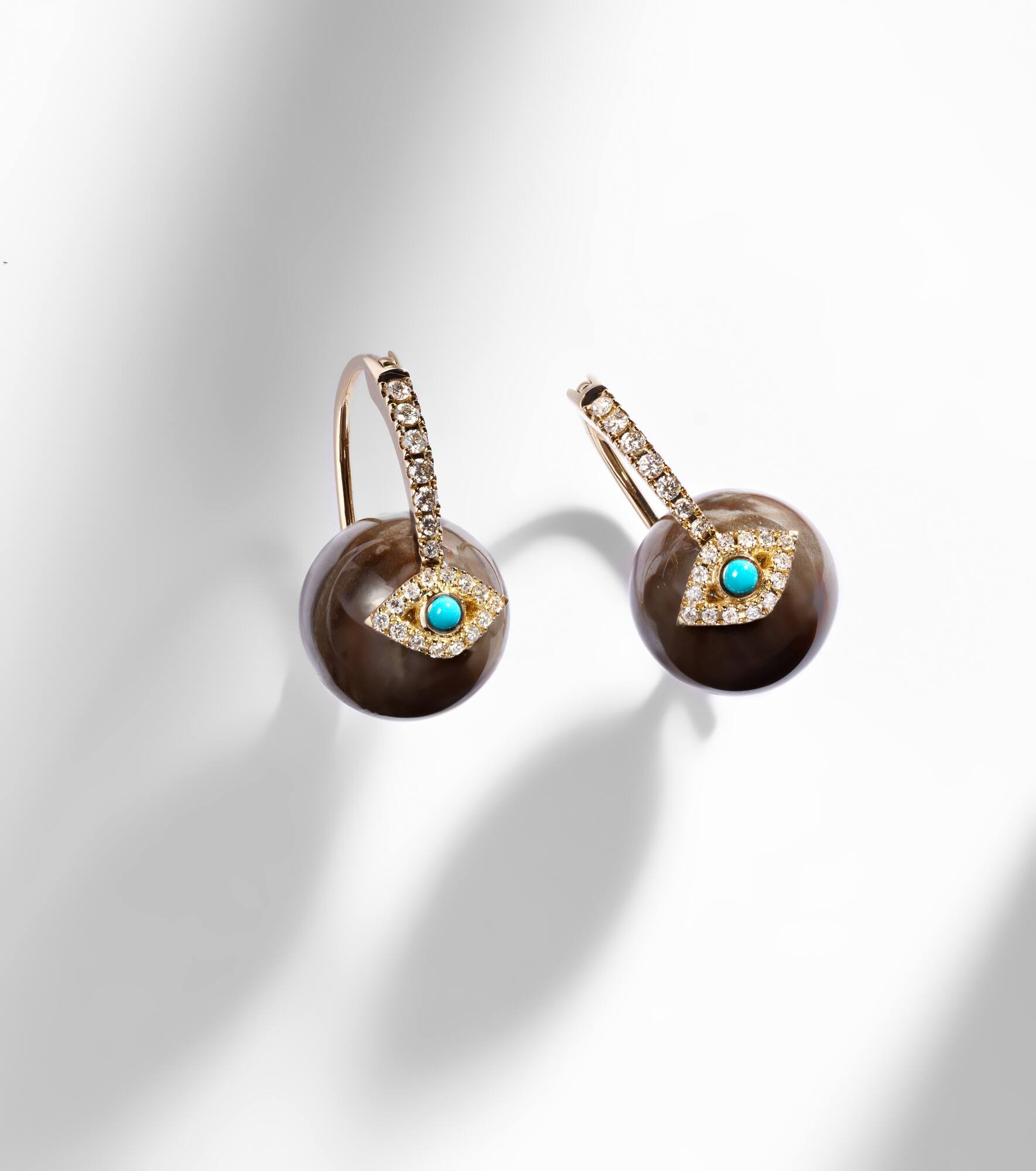 Evil Eye 14kt gold earrings with diamonds and turquoise - 5