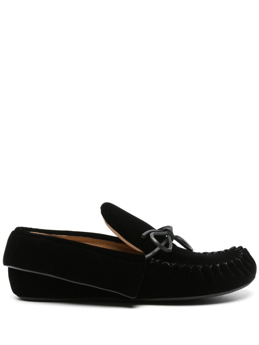 ribbon-fastening velvet loafers - 1