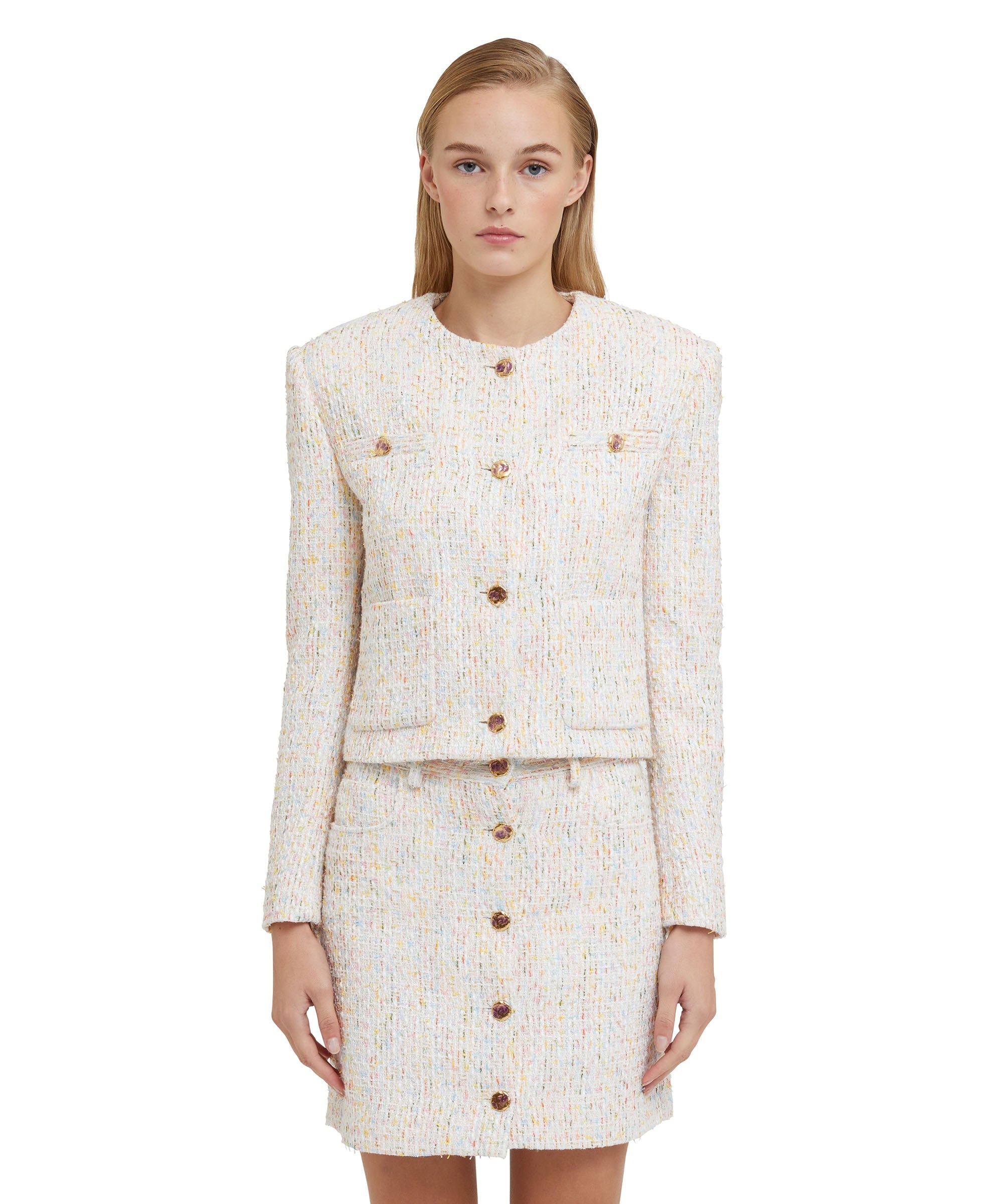 Multicolor tweed short jacket with  pockets - 2