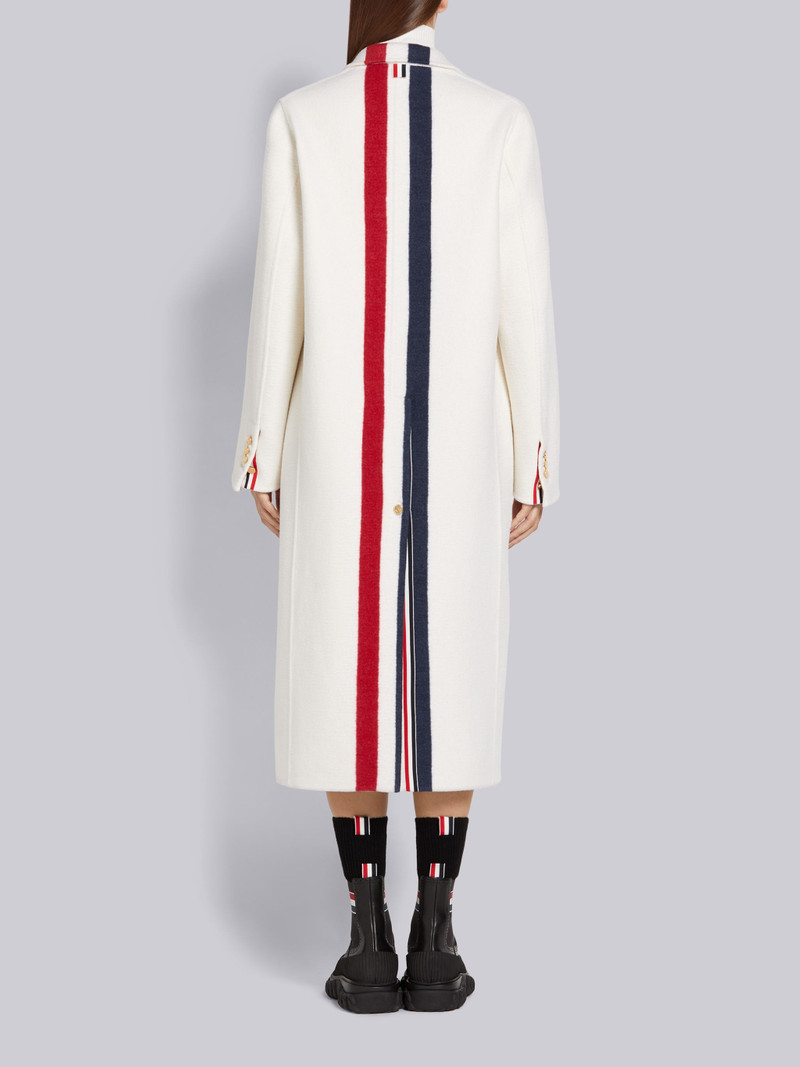 Thom Browne White Felted Wool Cashmere Engineered Stripe Unconstructed Elongated Sack Overcoat outlook