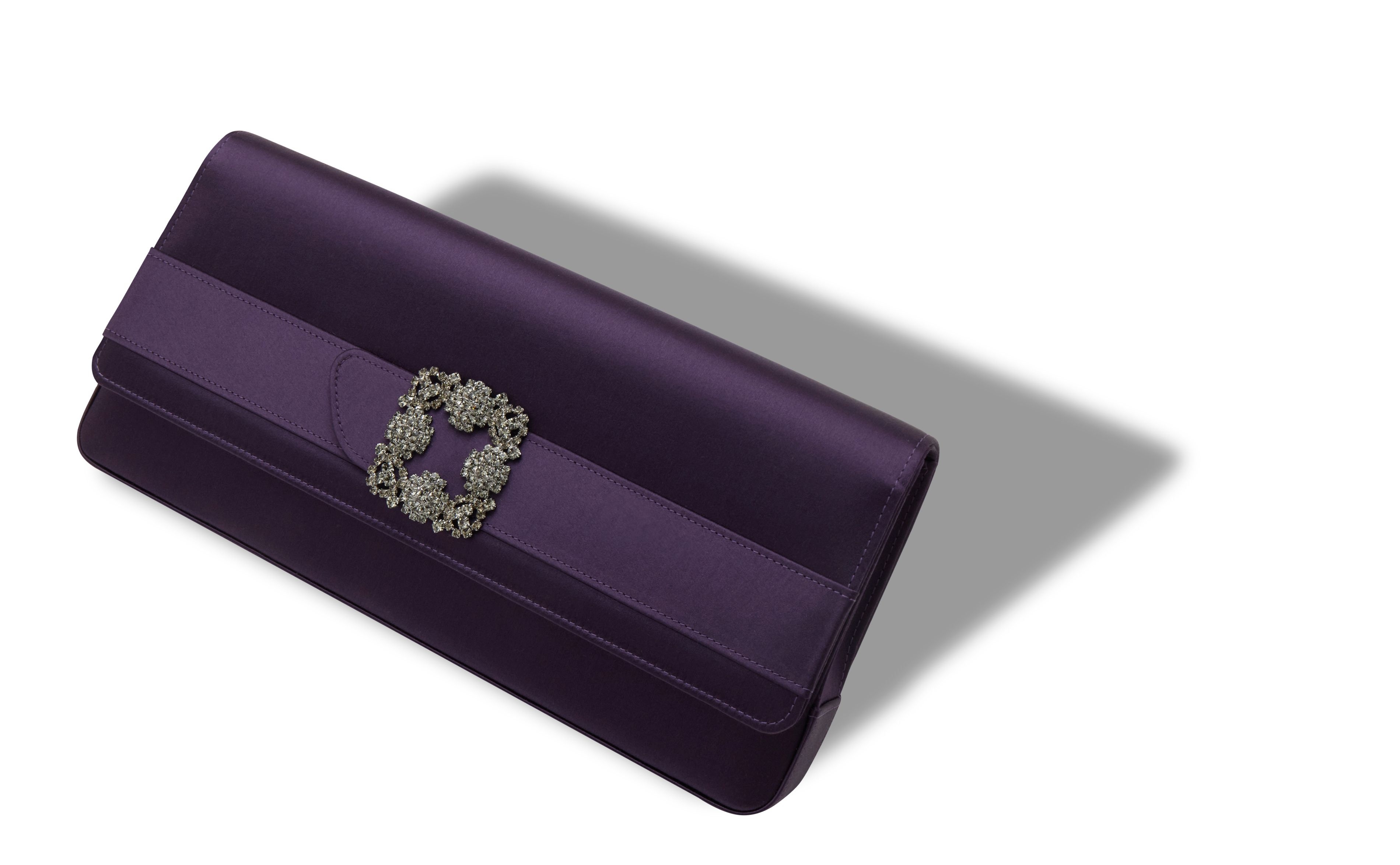 Manolo Blahnik Dark Purple Satin Jewel Buckle Clutch