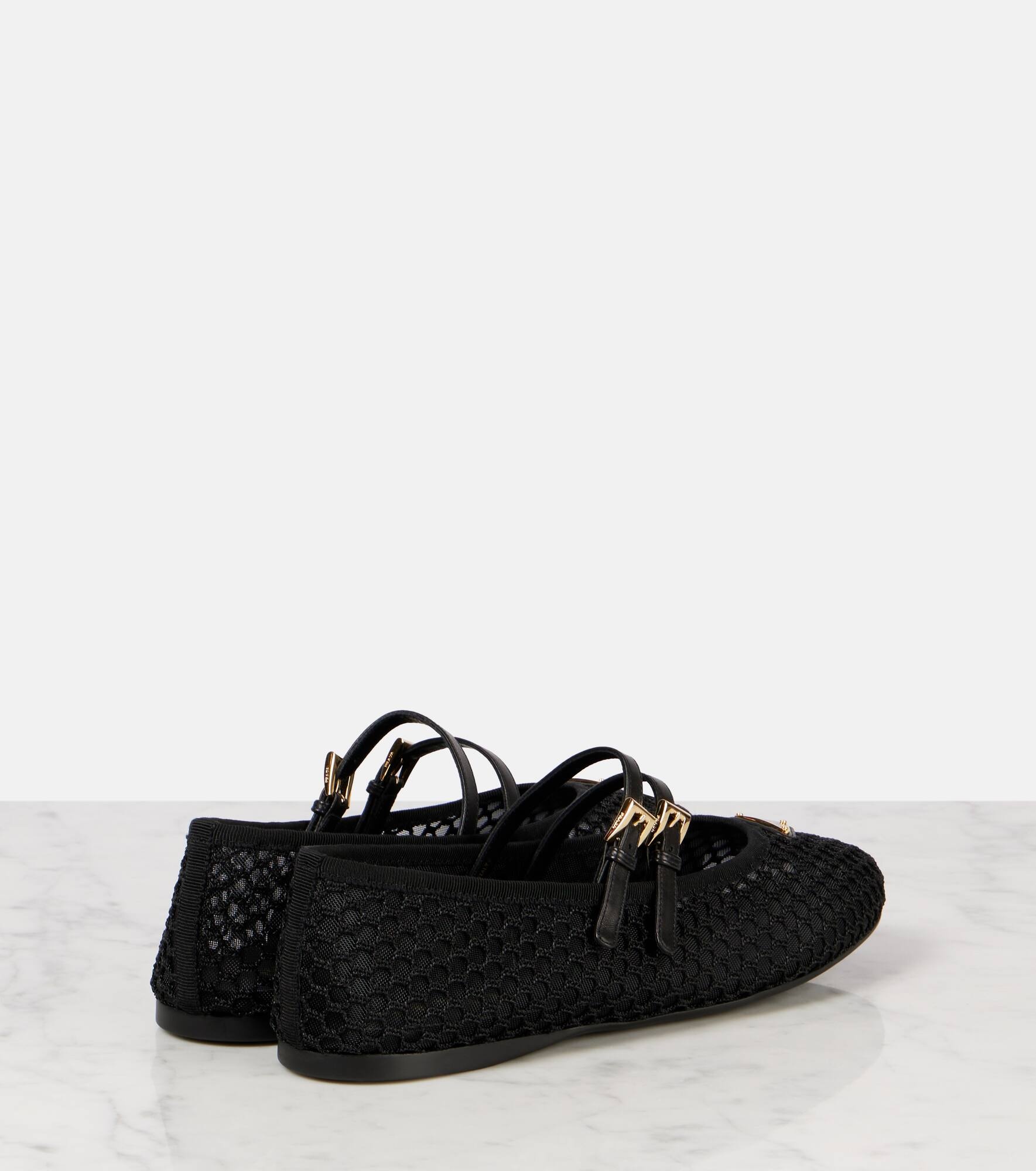 Logo leather-trimmed mesh ballet flats - 2