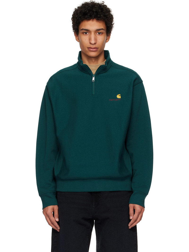 Green Half Zip American Script Sweatshirt 1