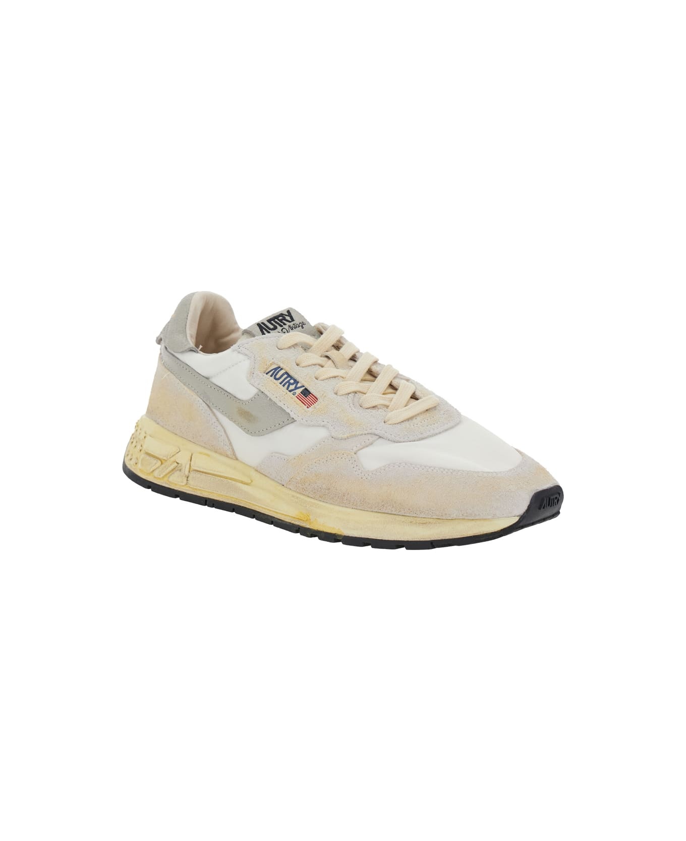 'reel Wind Super Vintage' Beige Low Top Sneakers With Logo Detail And Vintage Effect In Suede Man - 2