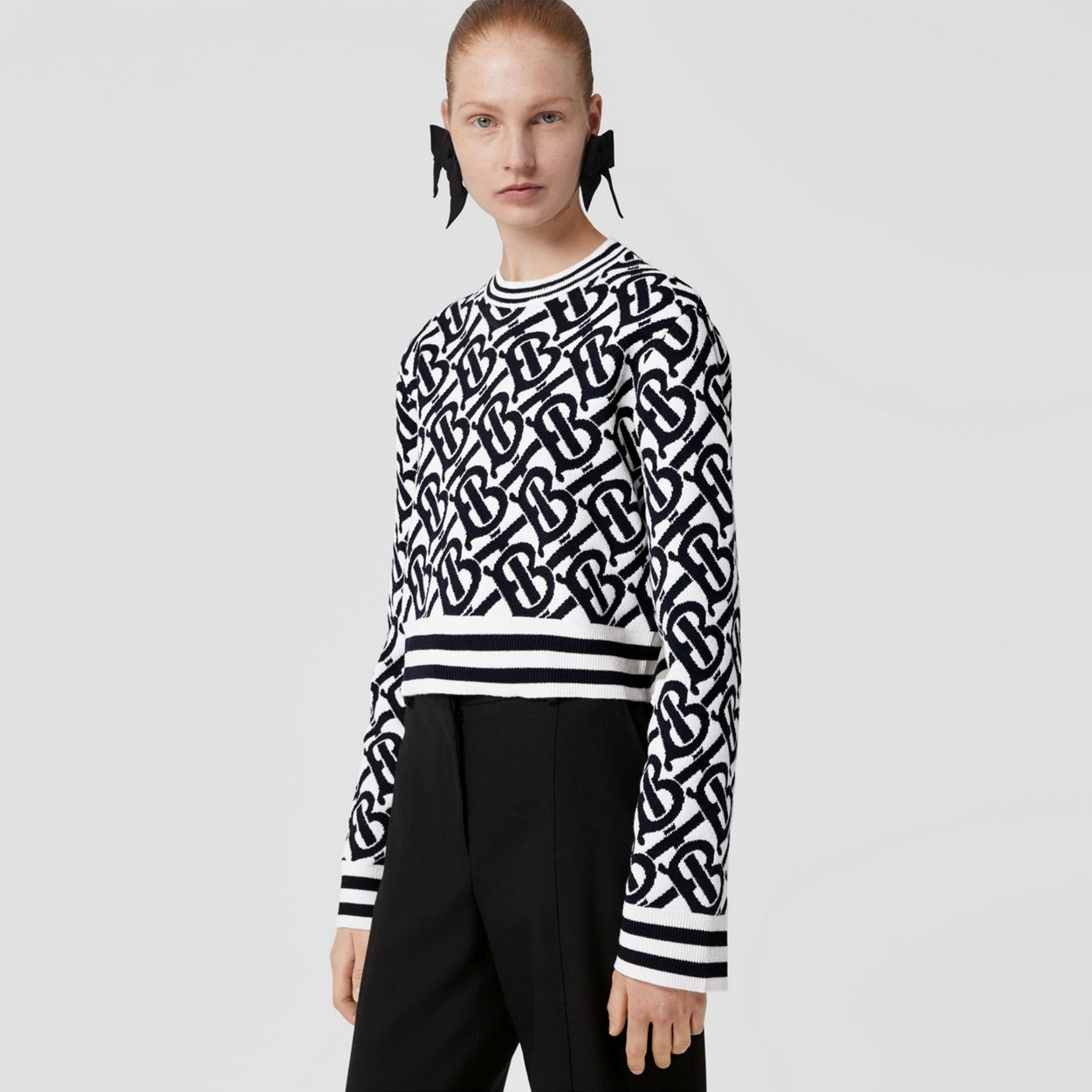 Monogram Wool Blend Jacquard Cropped Sweater - 2
