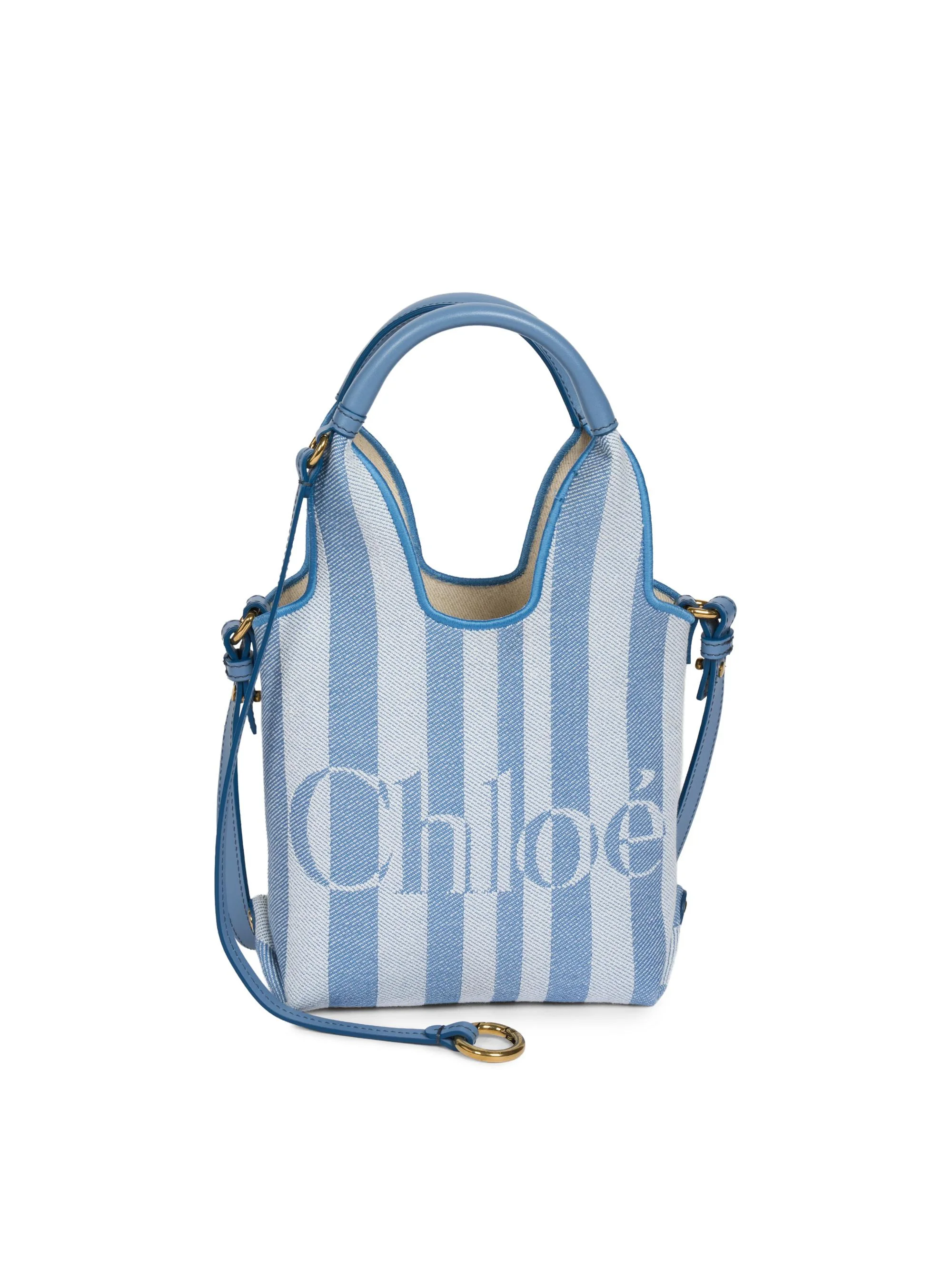 Women's Chloé Stripy Mini Jacquard Tote Bag - Surfing Blue - 1