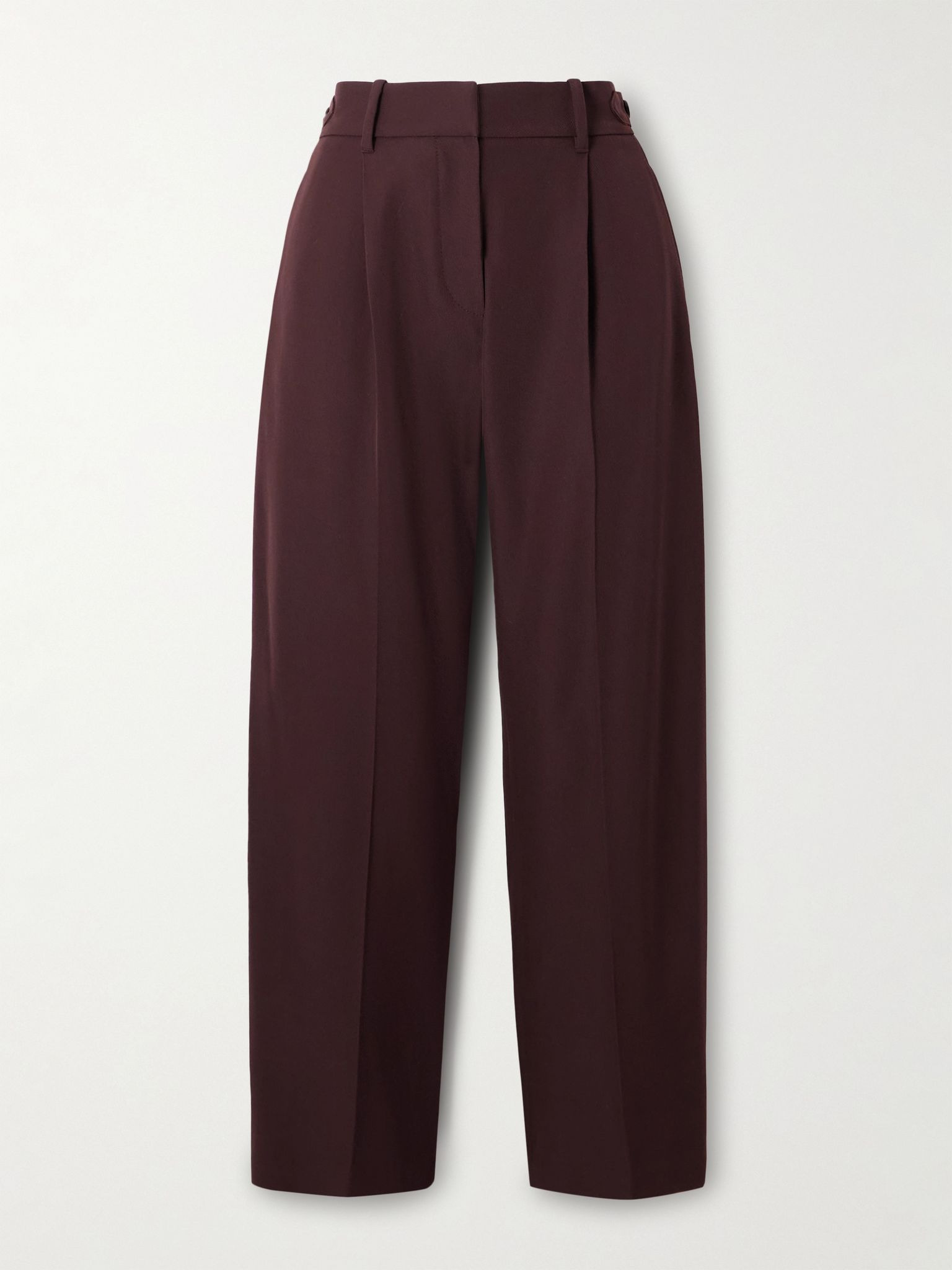 Pleated wool and cotton-blend twill tapered pants Burgundy - 1