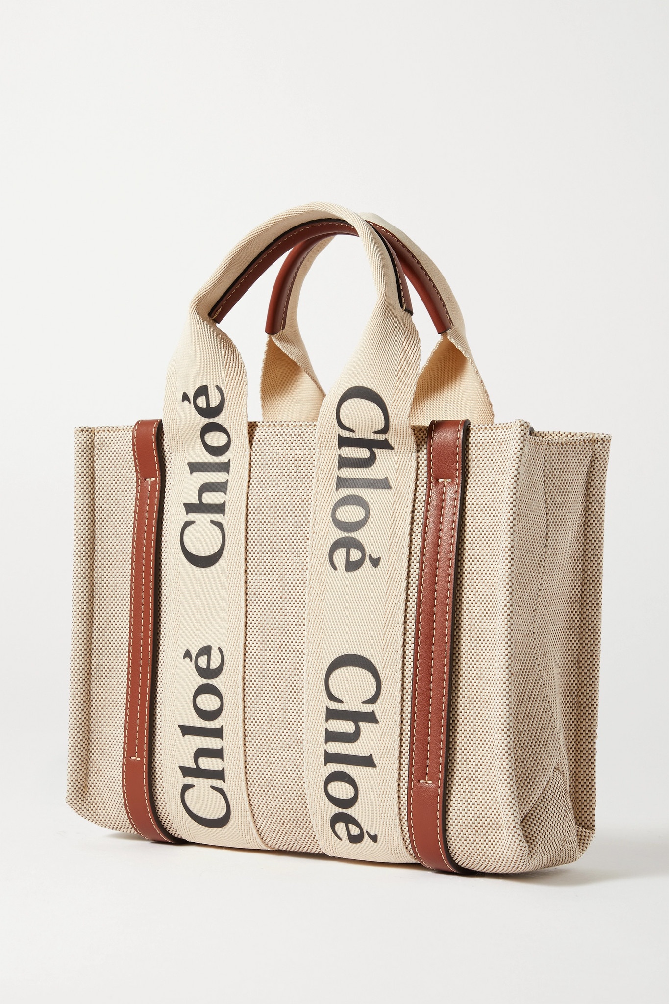 Woody small leather-trimmed cotton-canvas tote - 3