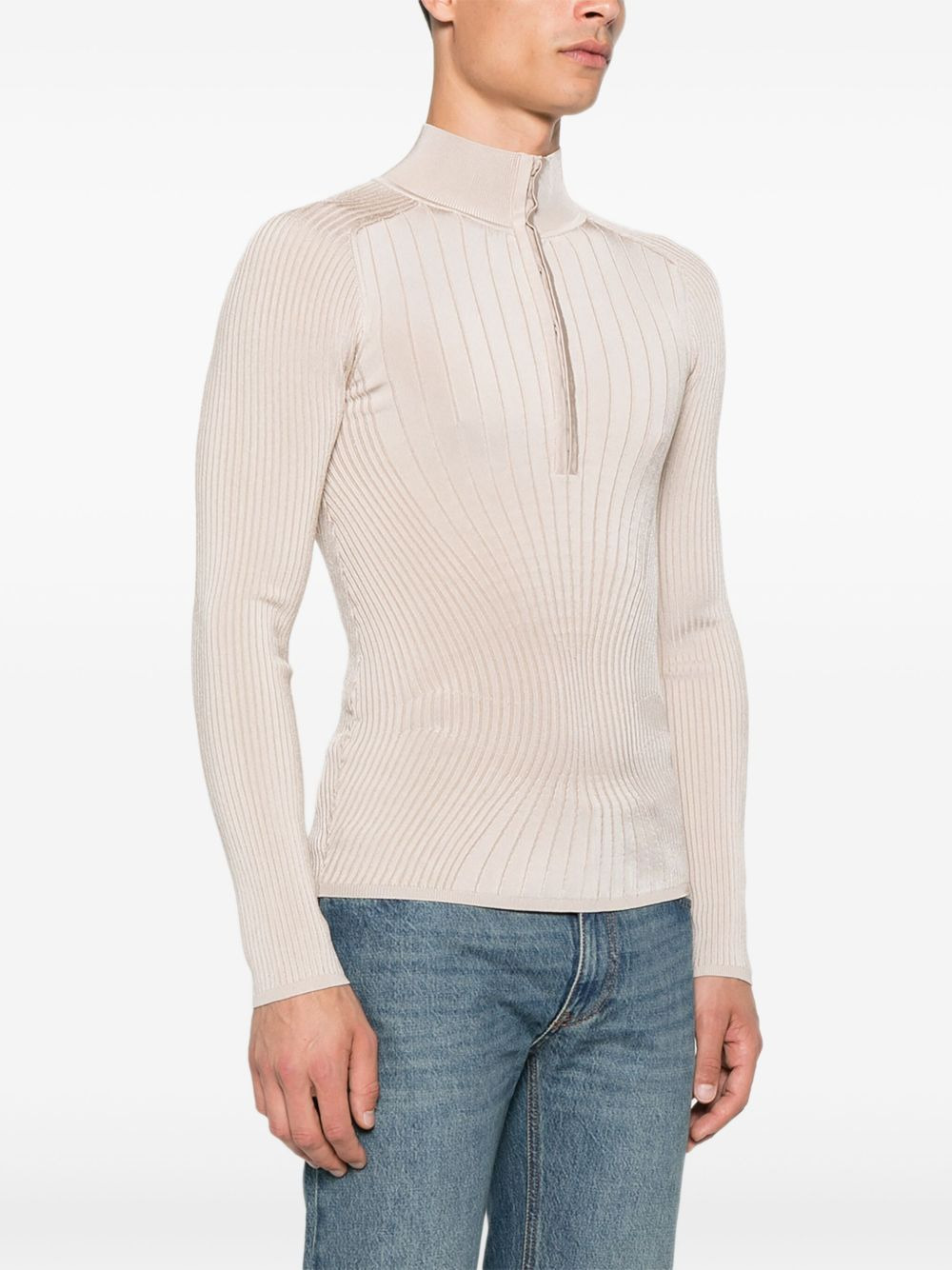 ribbed zip-front polo top - 3
