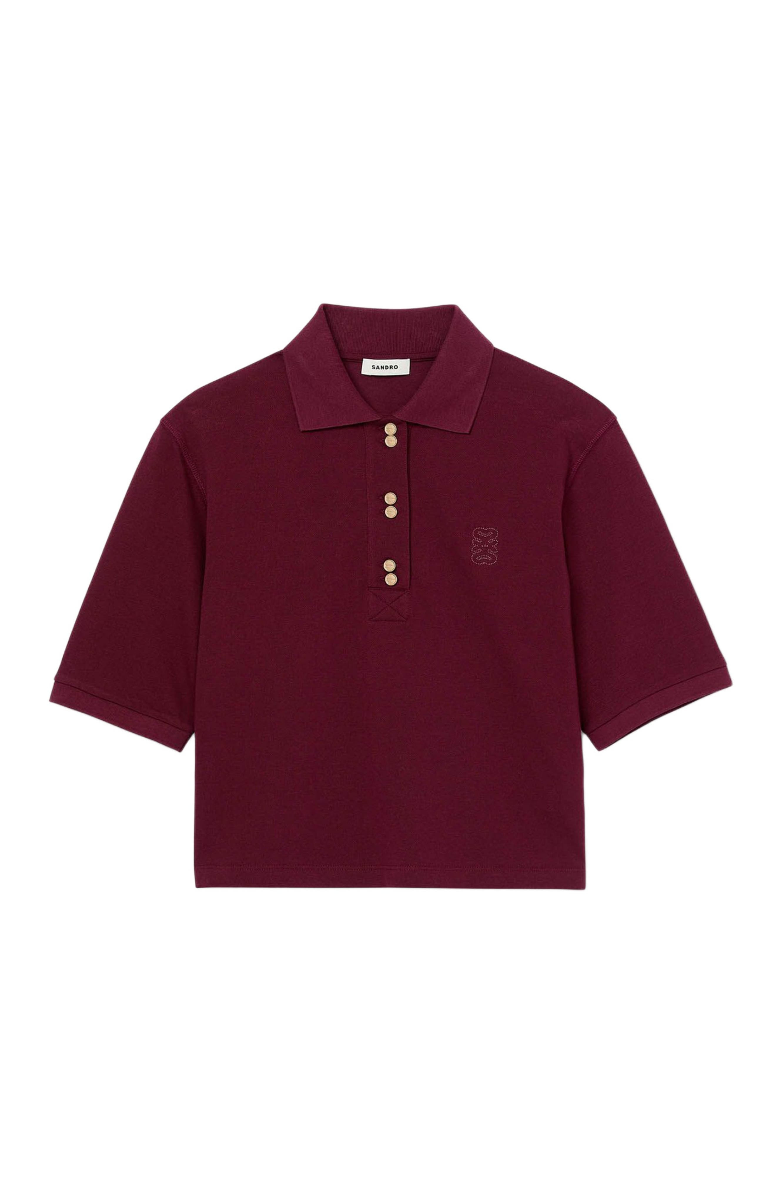 SANDRO Polo shirt with decorative buttons in Bordeaux at Nordstrom - 6