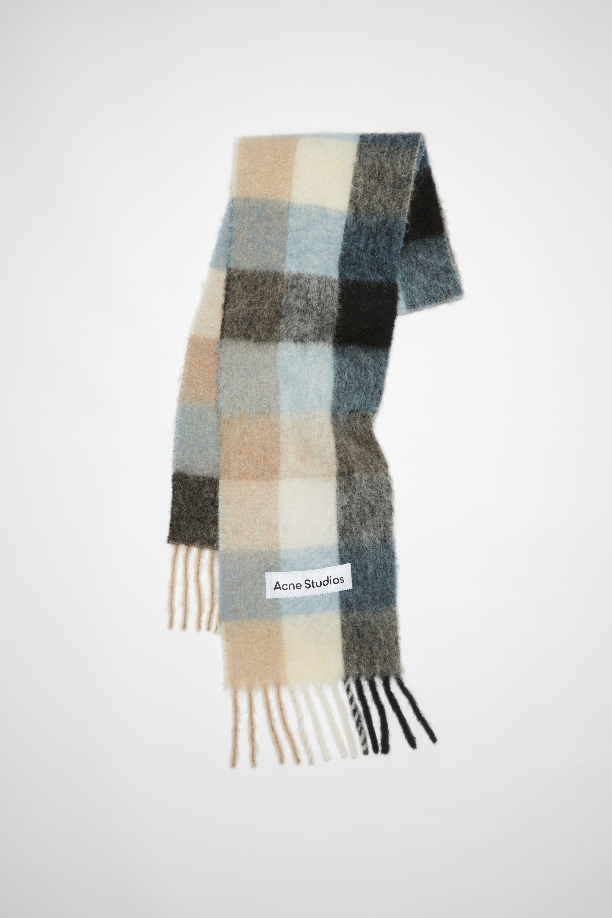 Mohair checked scarf - Blue/beige/black - 1