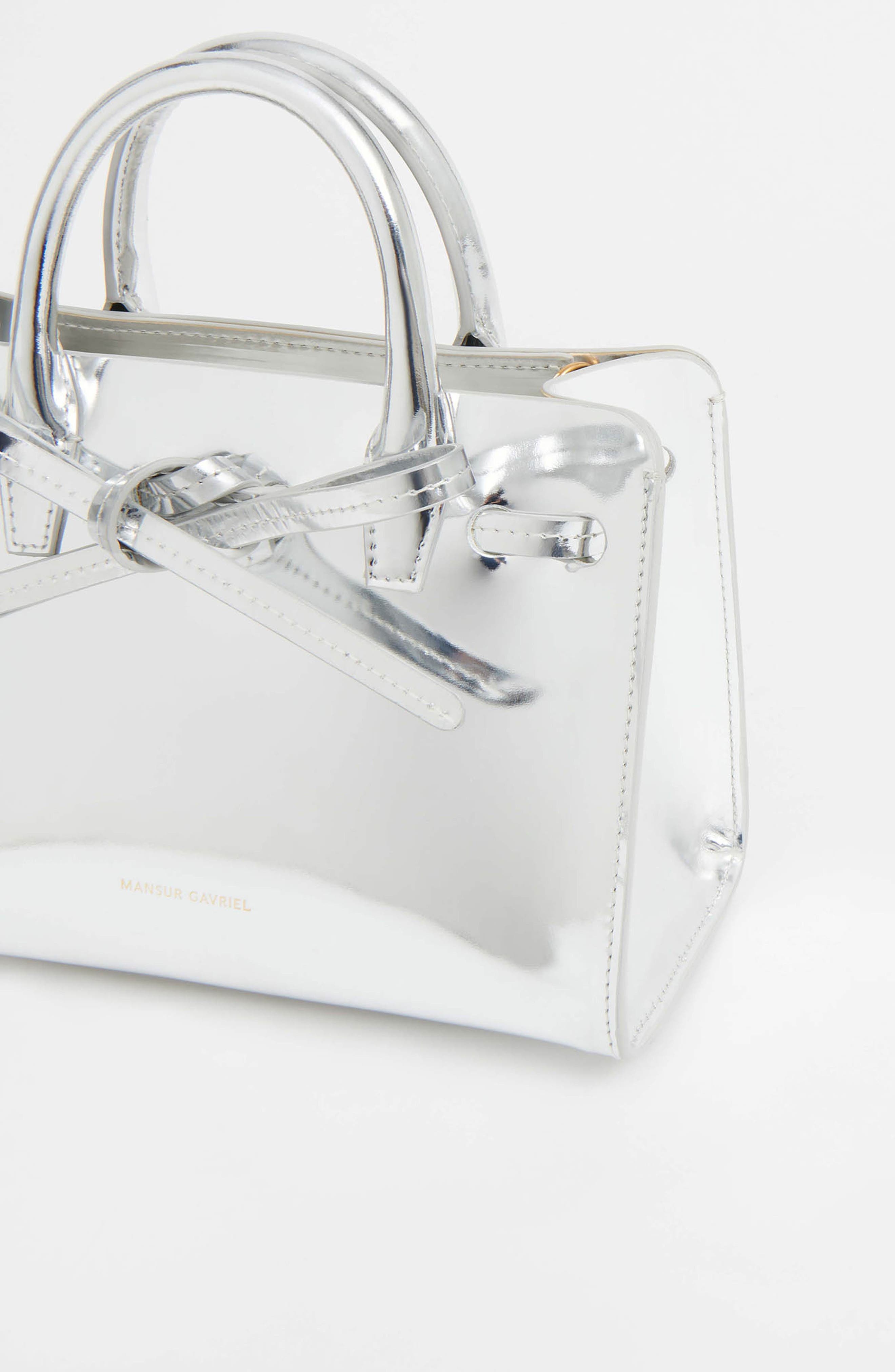 Mansur Gavriel Mini Sun Metallic Leather Tote in Silver at Nordstrom - 7